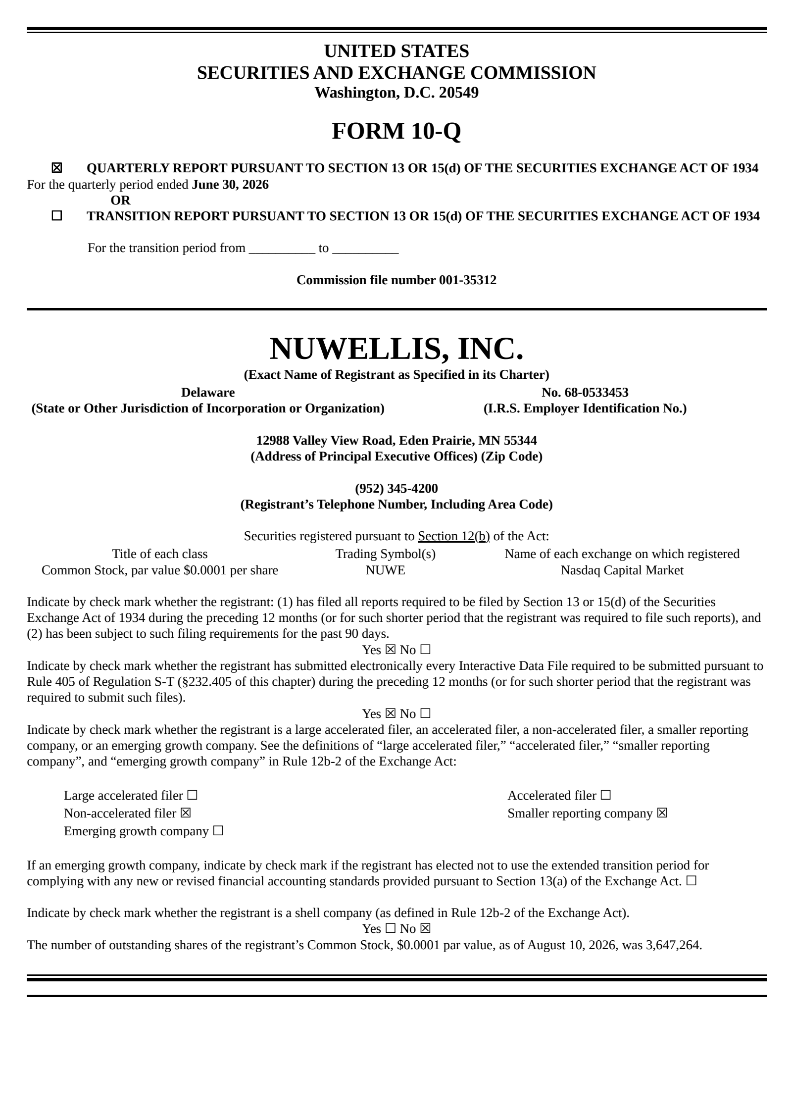 Nuwellis' Q2 2026 Quarterly report