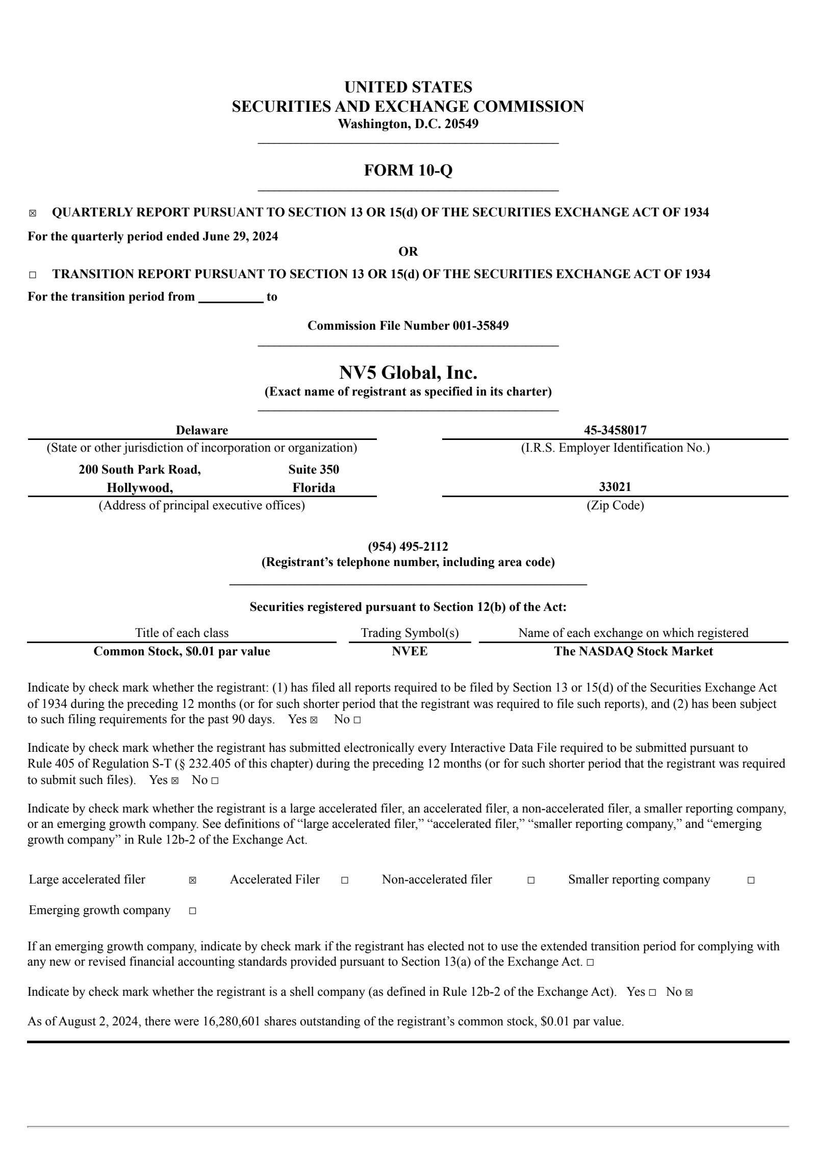 NV5 Global's Q2 2024 Quarterly report