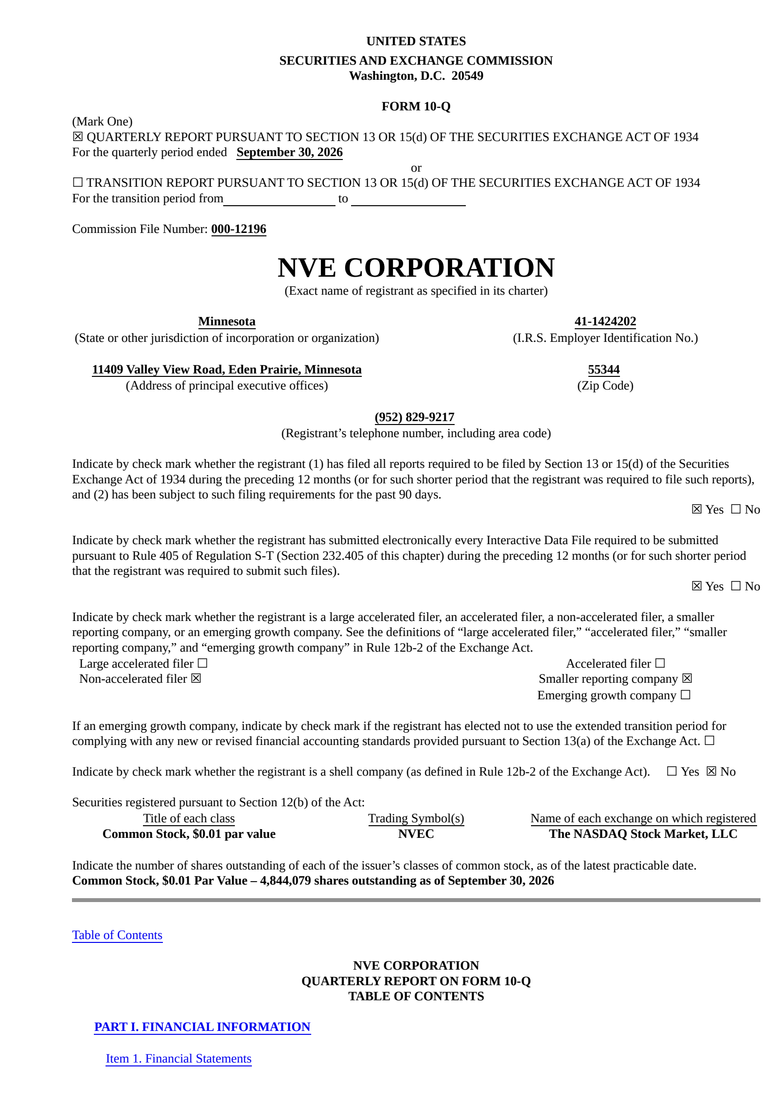 NVE's Q2 2027 Quarterly report