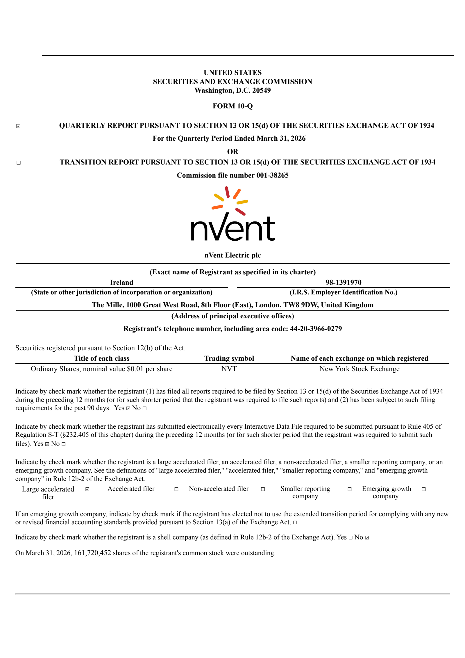 nVent Electric's Q1 2026 Quarterly report