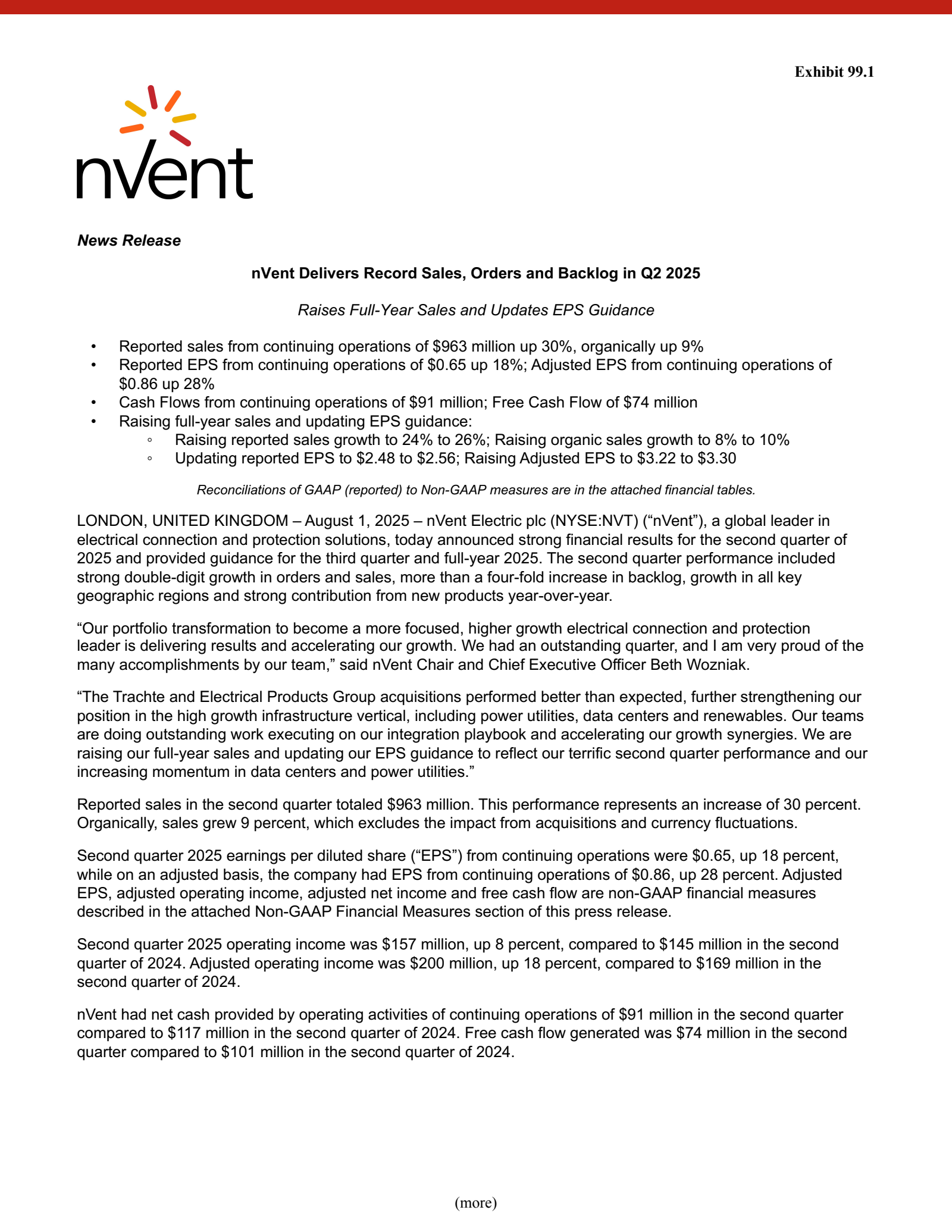 nVent Electric's Q2 2025 Press Release