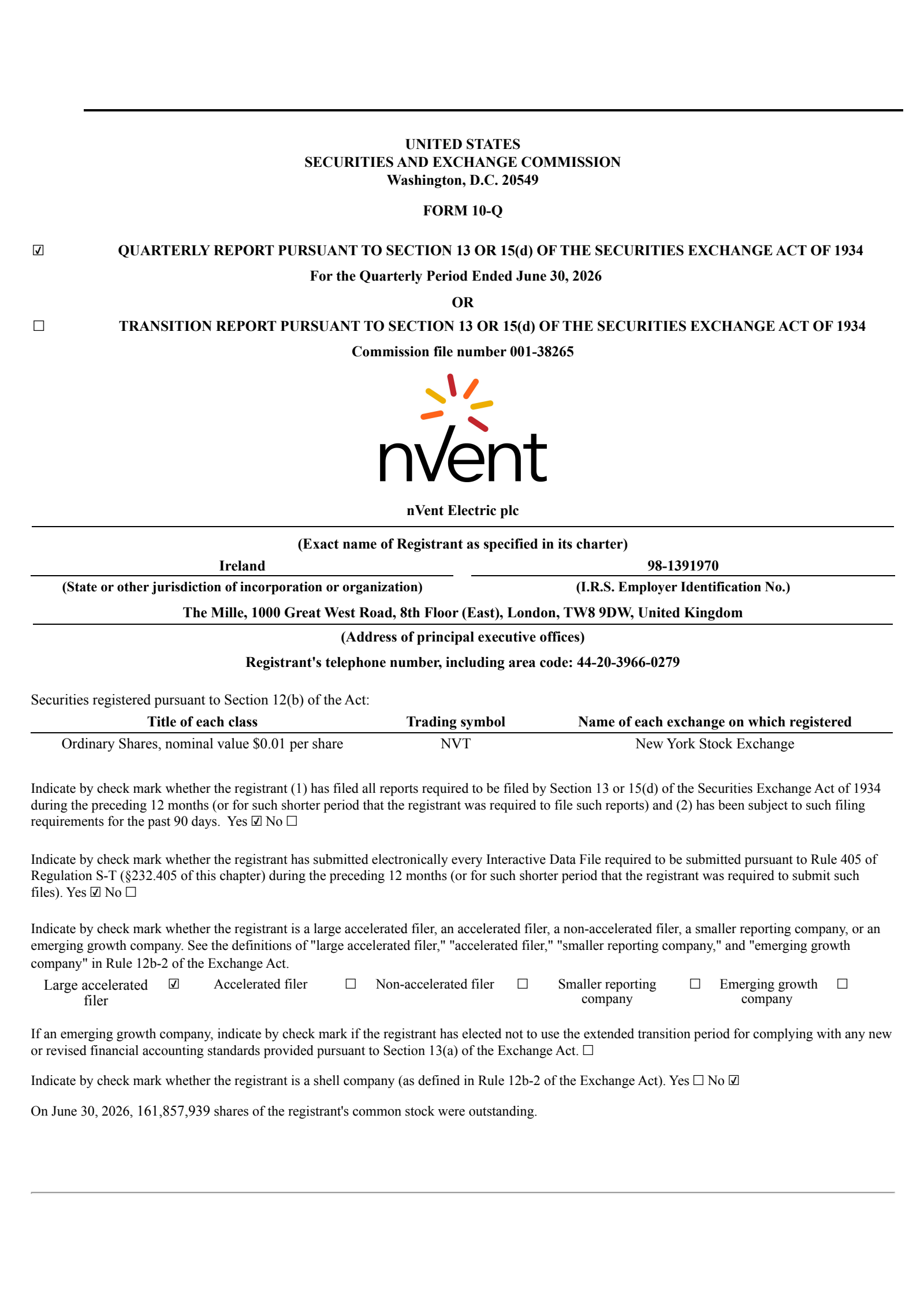 nVent Electric's Q2 2026 Quarterly report