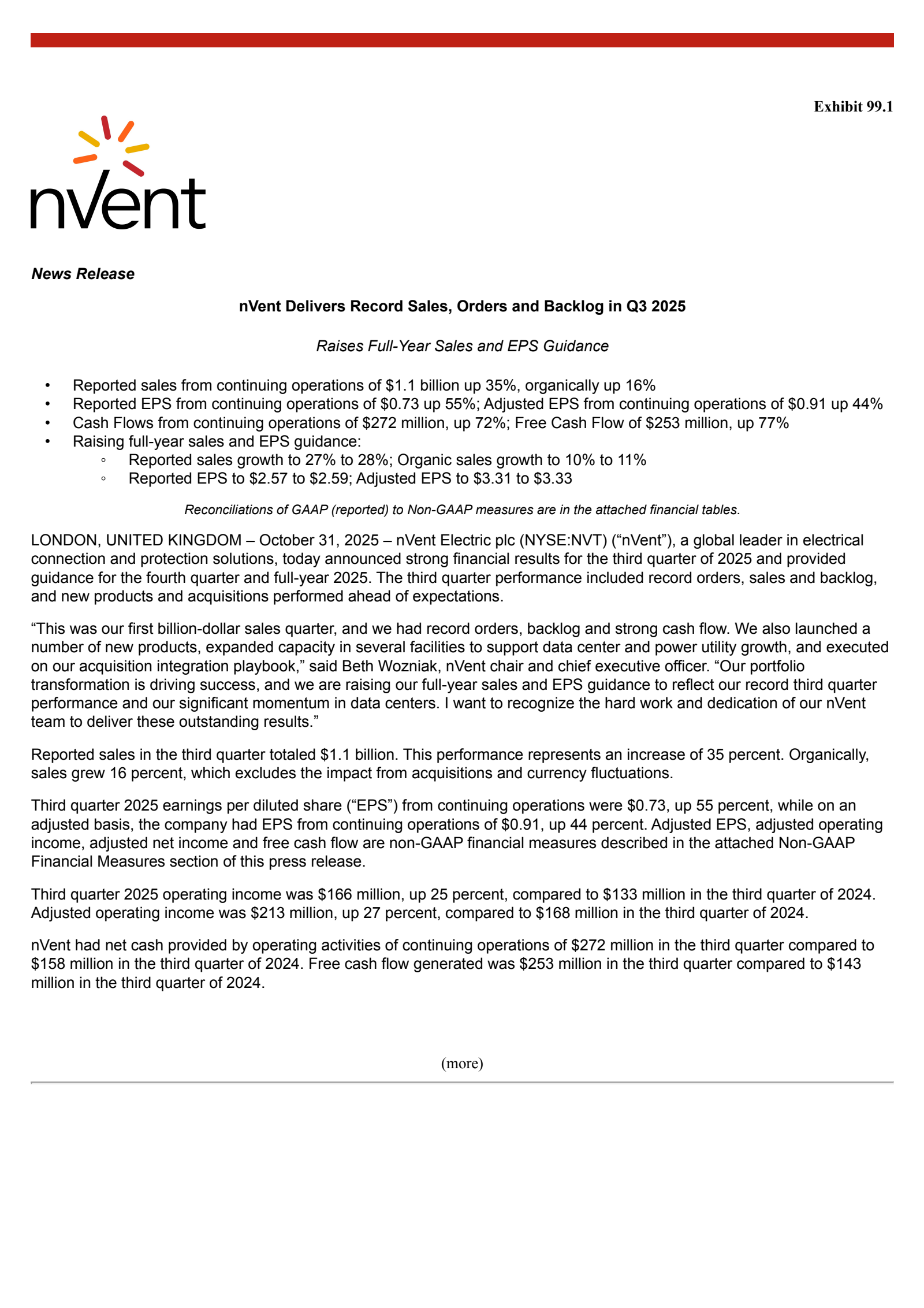 nVent Electric's Q3 2025 Earnings Release