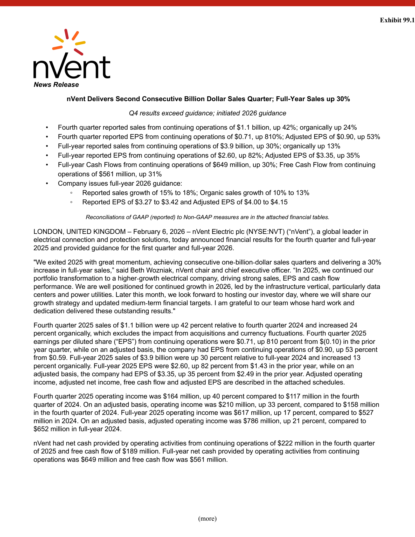 nVent Electric's Q4 2025 Press Release
