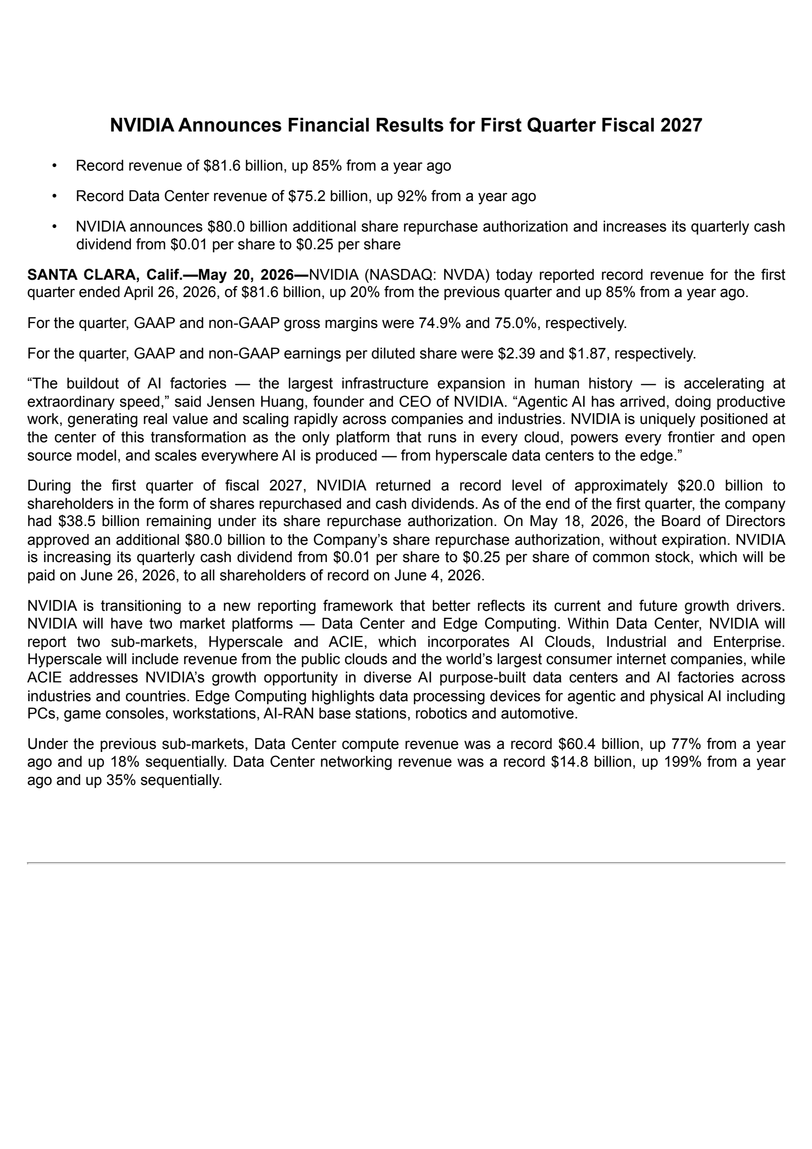 NVIDIA's Q1 2027 Press Release