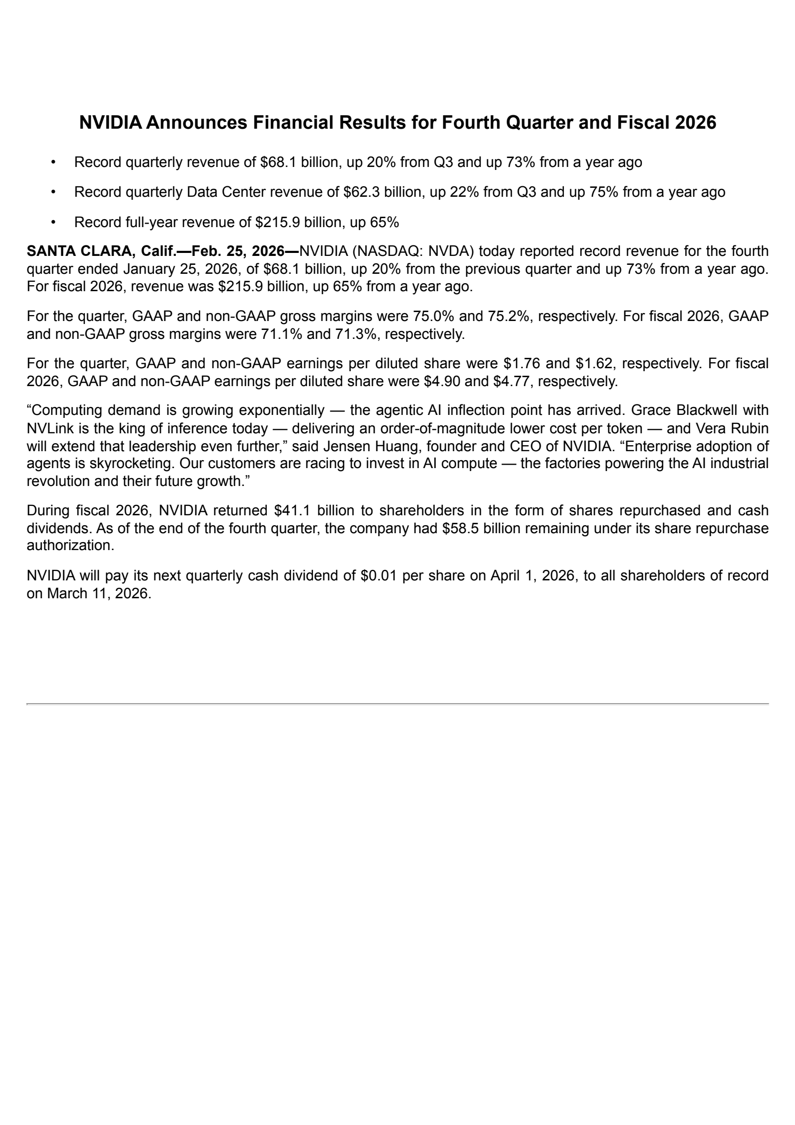 NVIDIA's Q4 2026 Press Release