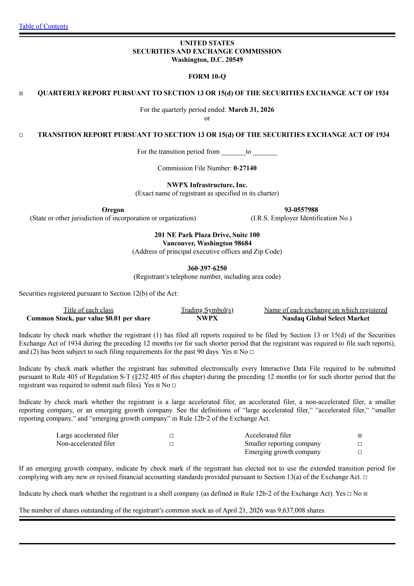 NWPX Infrastructure's Q1 2026 Quarterly report