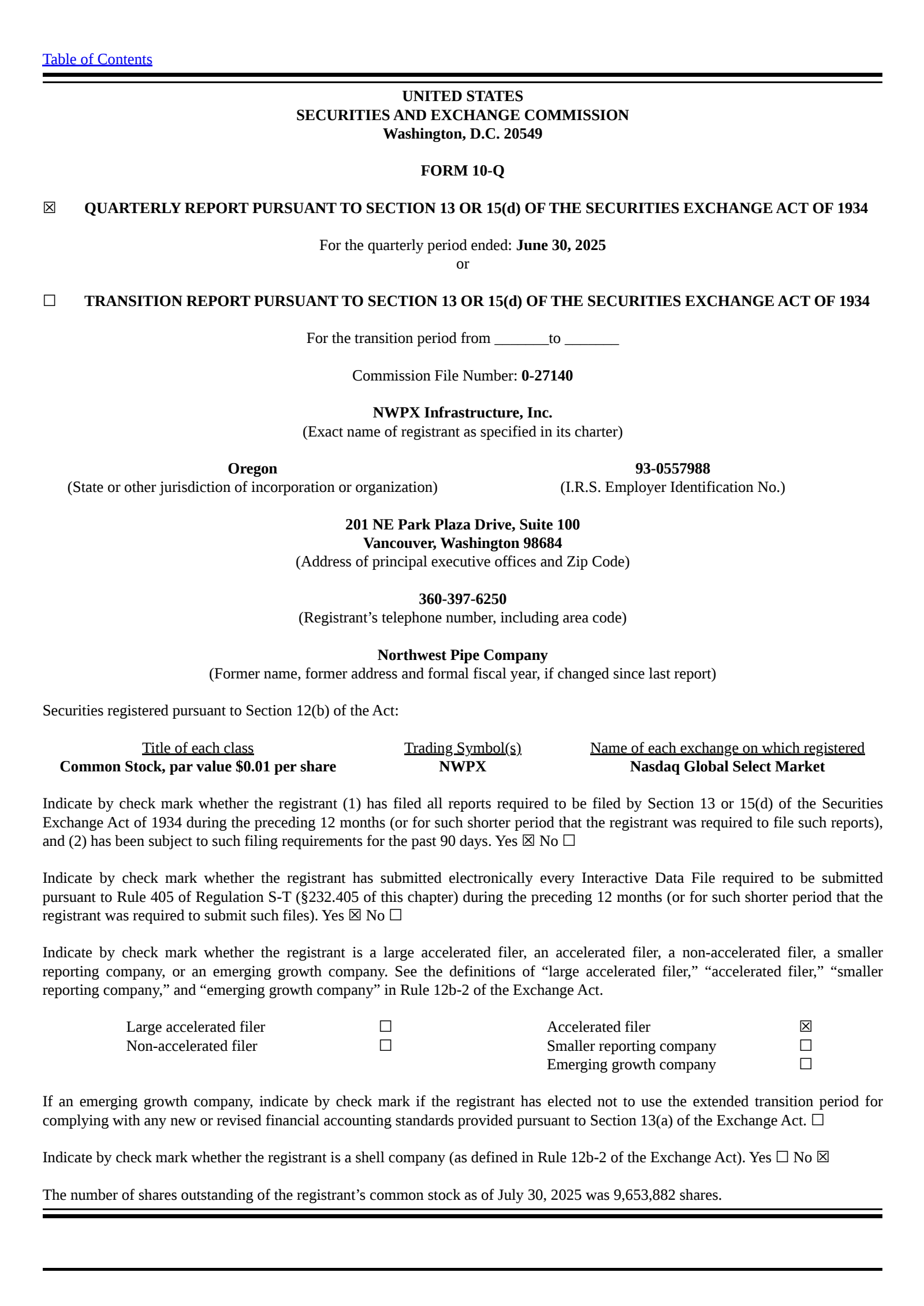 NWPX Infrastructure's Q2 2025 Quarterly report