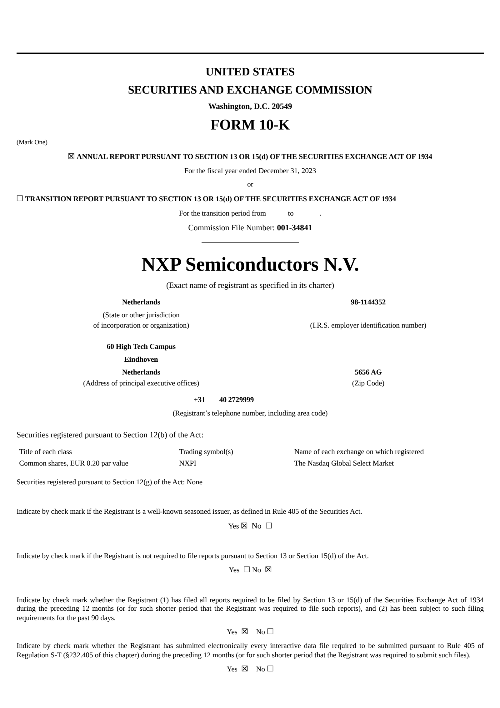NXP Semiconductors' Q4 2023 Annual report