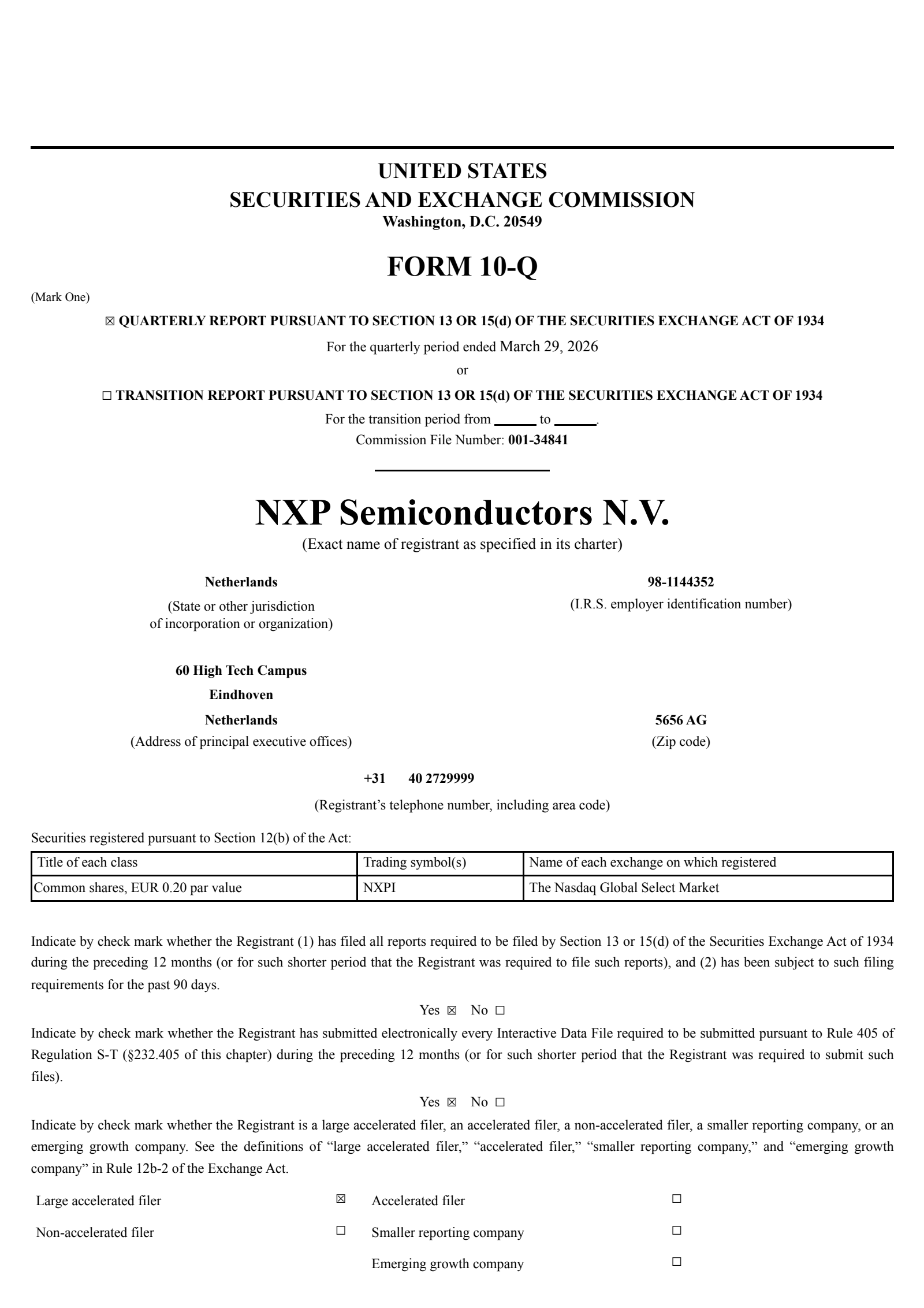 NXP Semiconductors' Q1 2026 Quarterly report