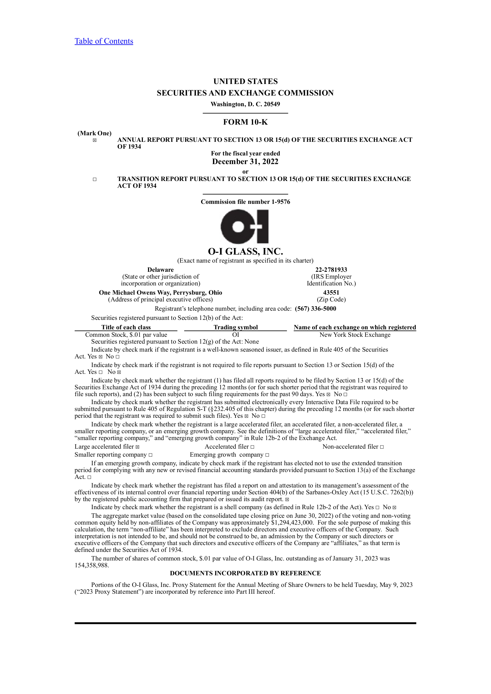 O-I Glass' Q4 2022 Annual report