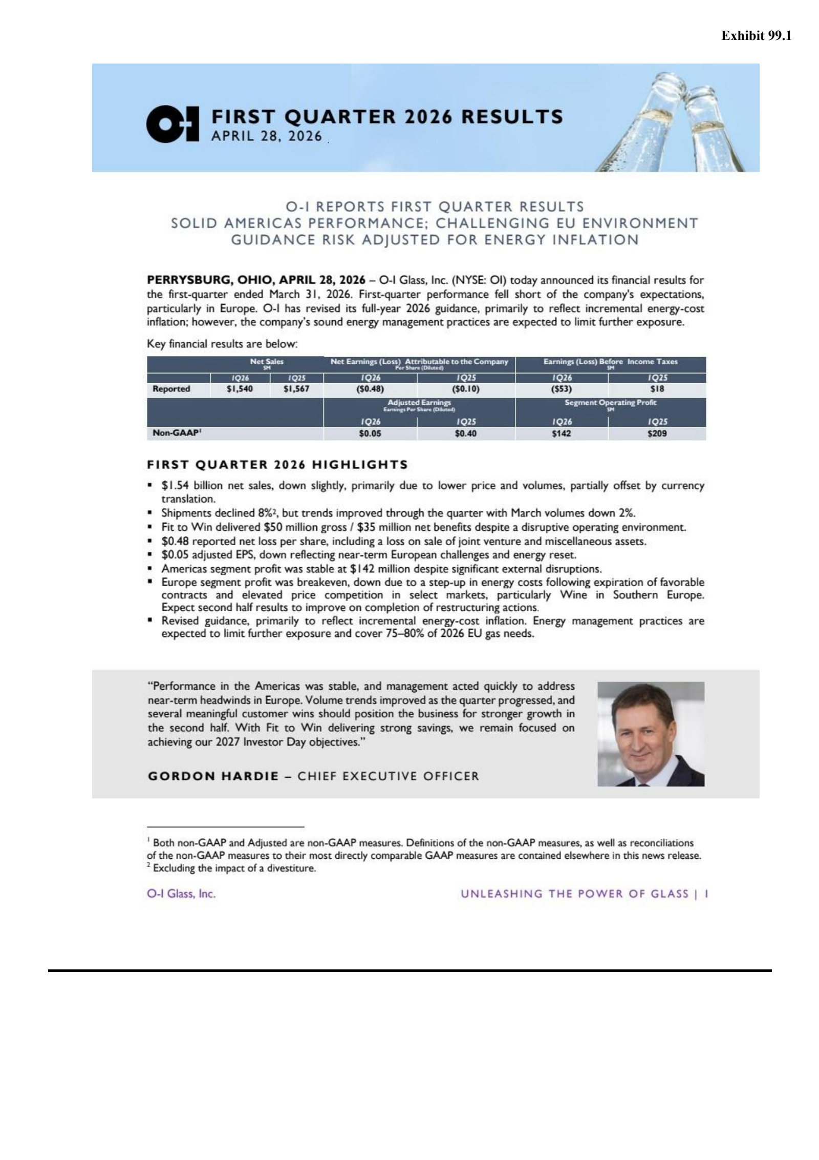 O-I Glass' Q1 2026 Press Release