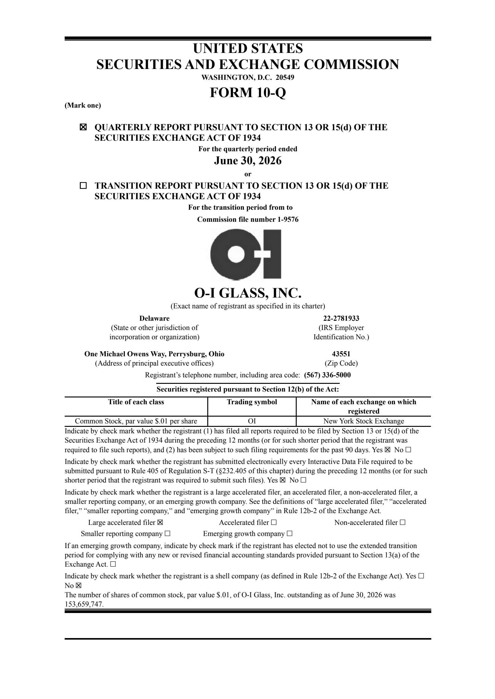 O-I Glass' Q2 2026 Quarterly report