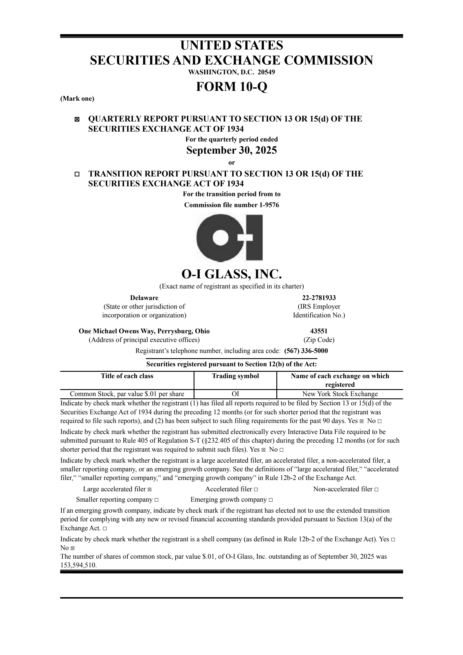 O-I Glass' Q3 2025 Quarterly Report