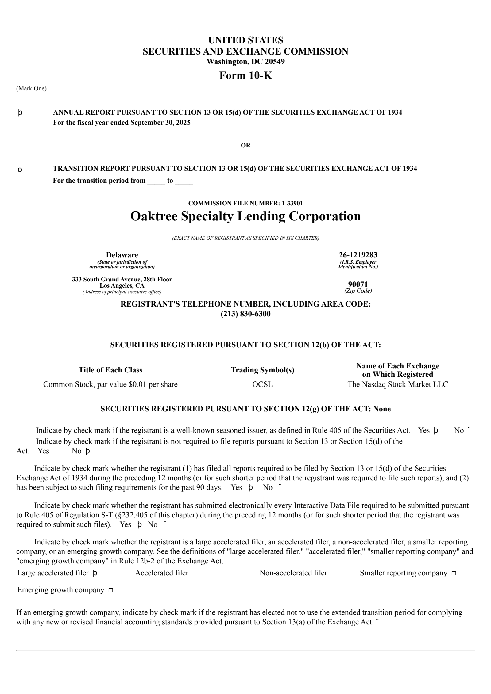 Oaktree Specialty Lending's Q4 2025 Annual Report