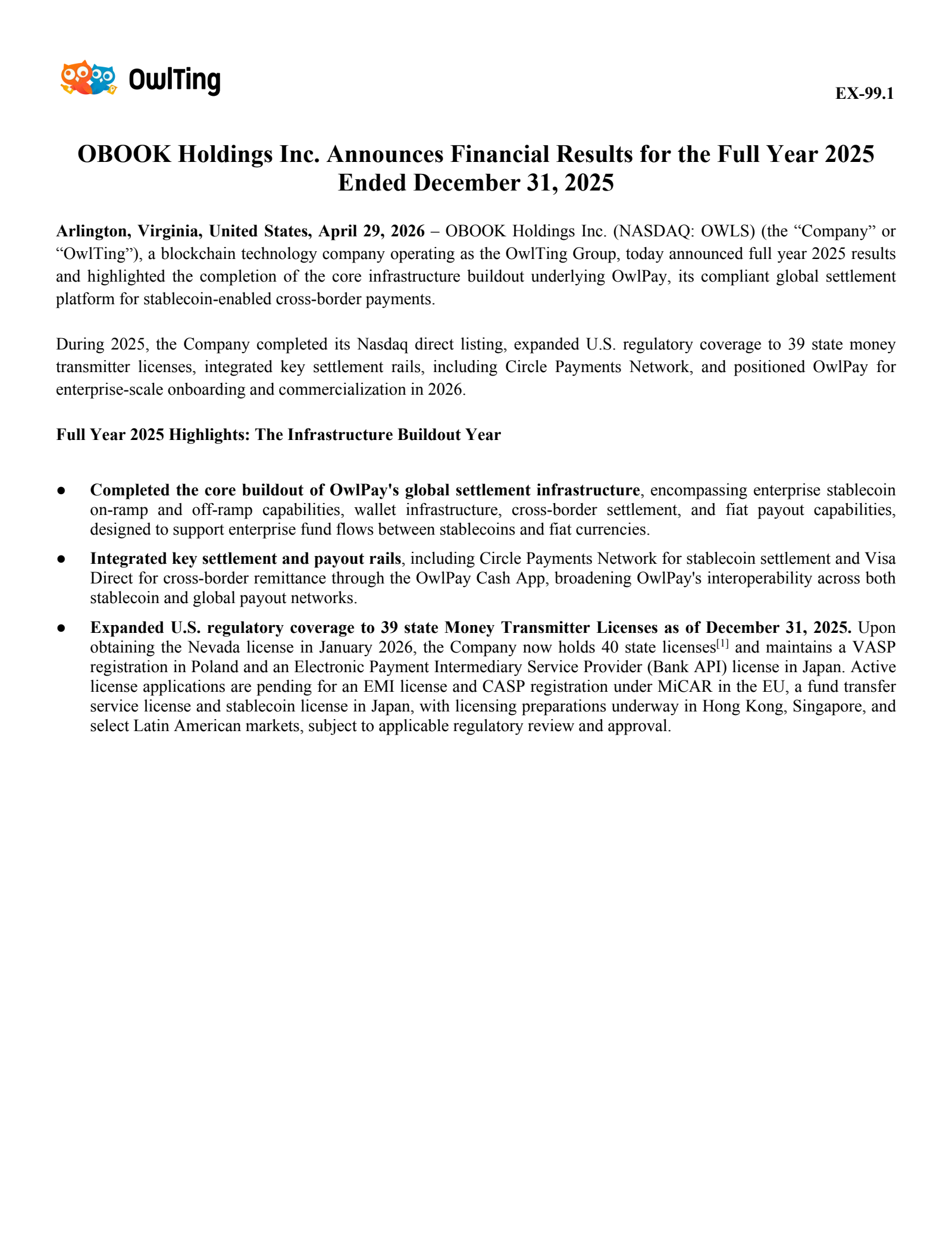OBOOK's Q4 2025 Press Release