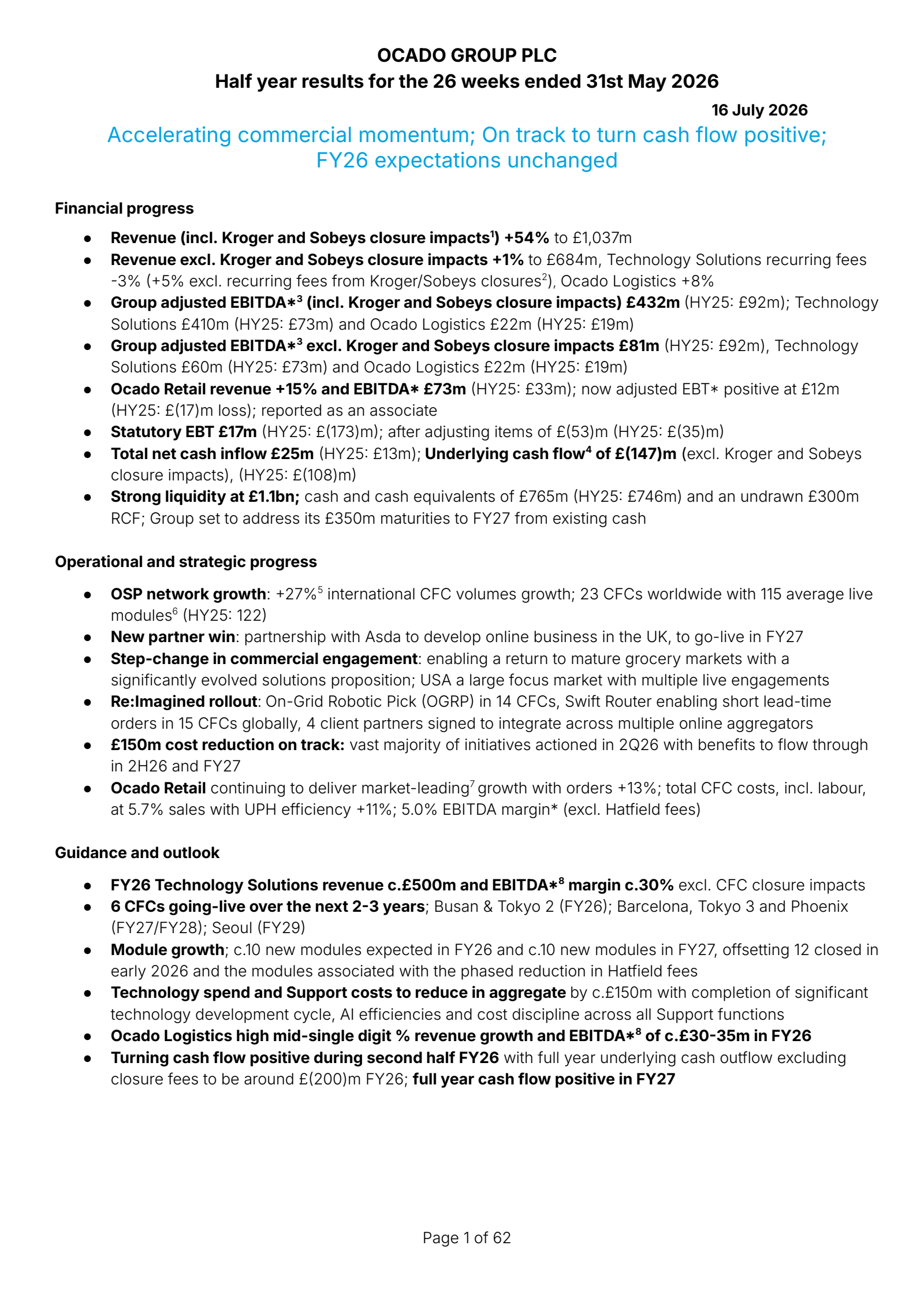 Ocado Group's H1 2026 Interim report