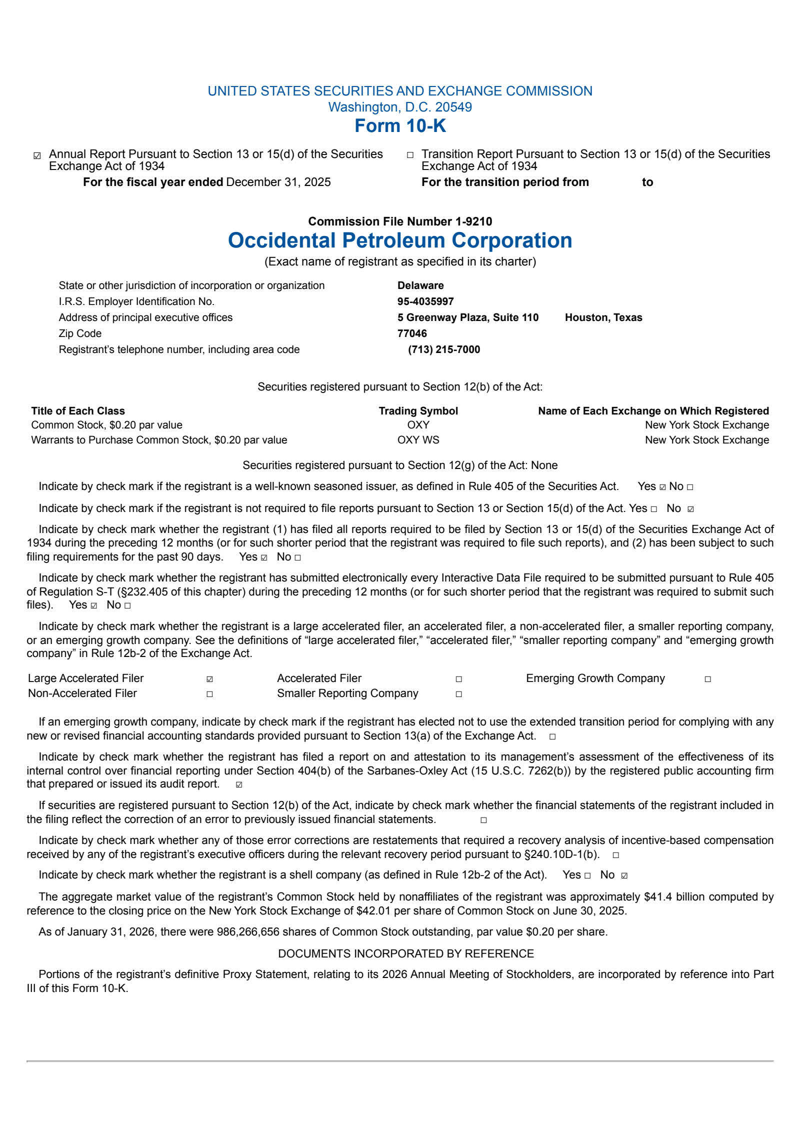 Occidental Petroleum's Q4 2025 Annual report