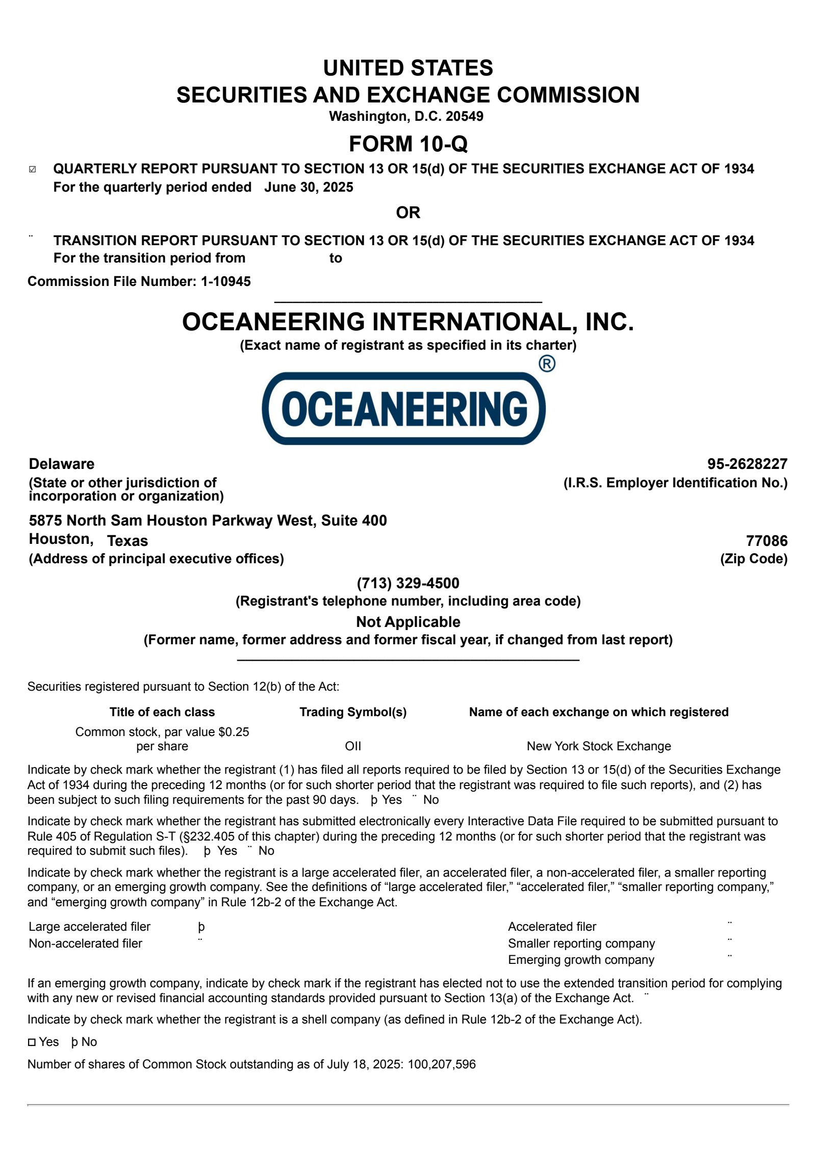 Oceaneering International's Q2 2025 Quarterly report