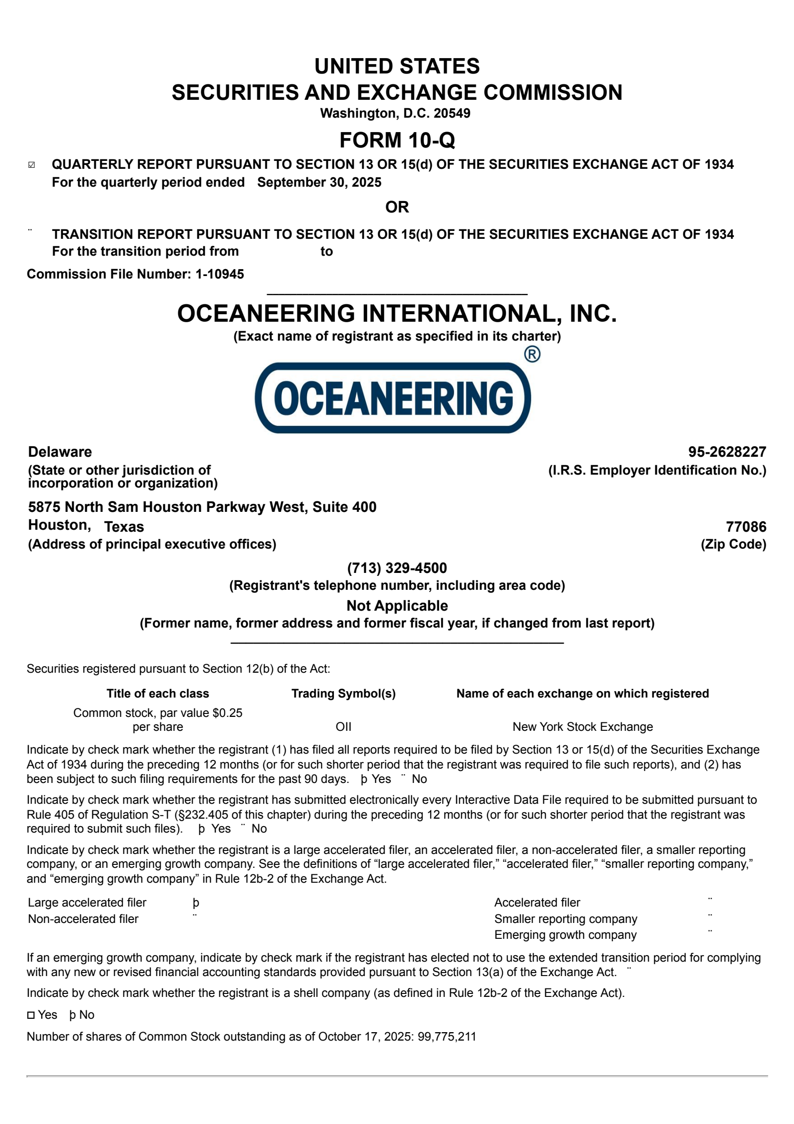 Oceaneering International's Q3 2025 Quarterly Report