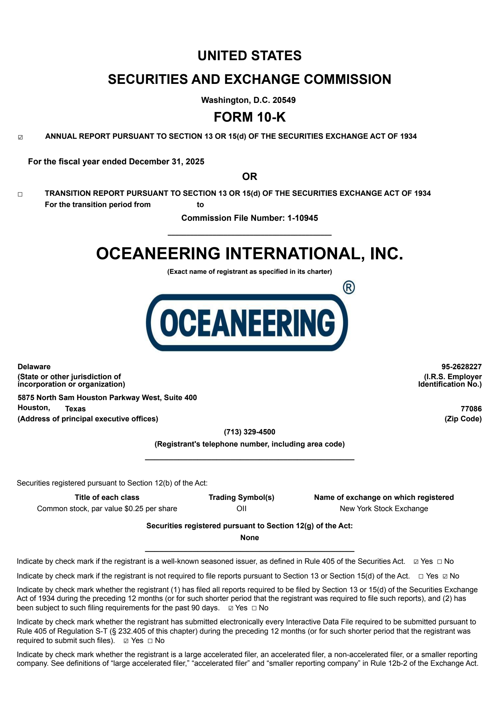 Oceaneering International's Q4 2025 Annual report