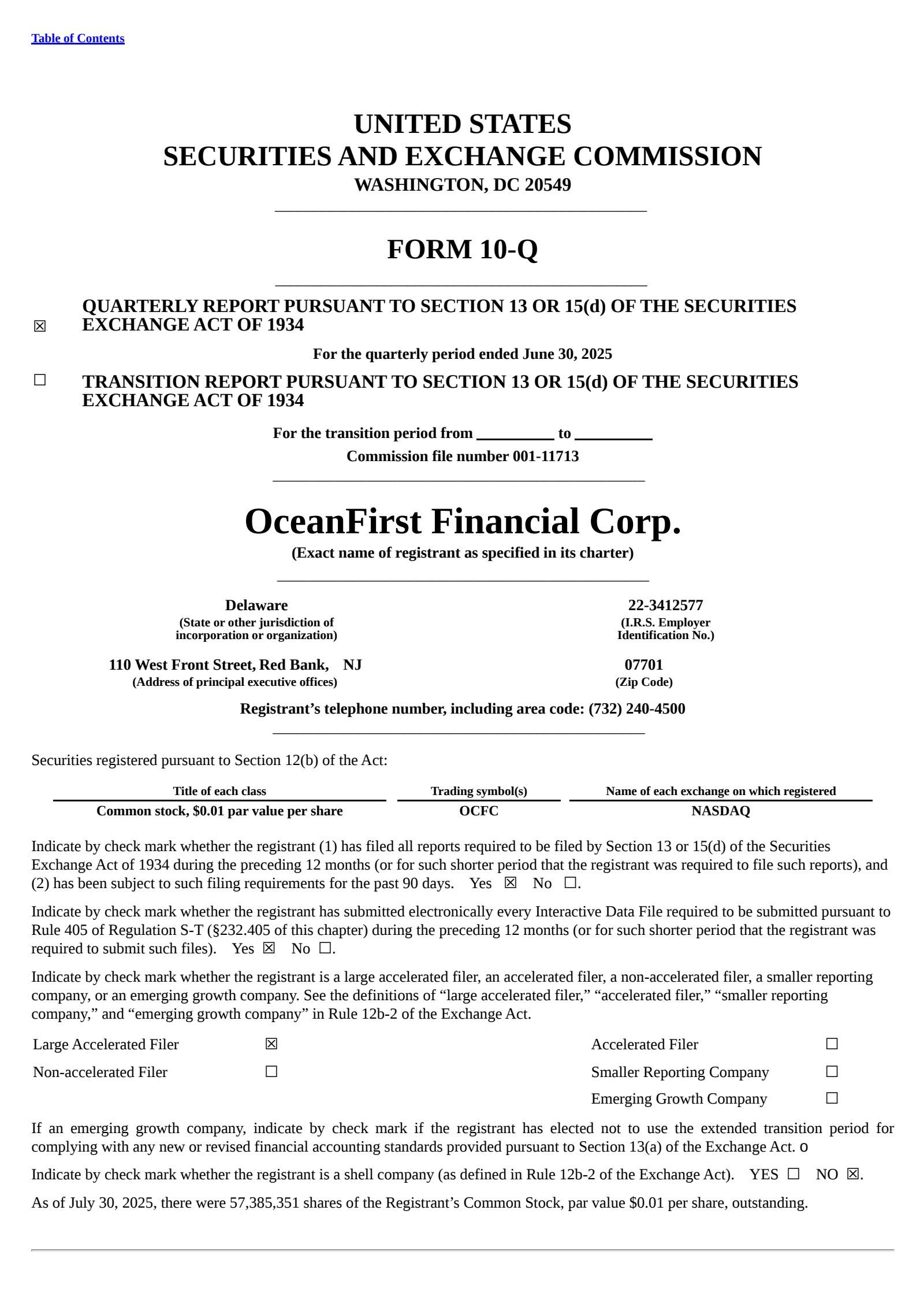 OceanFirst Financial's Q2 2025 Quarterly report