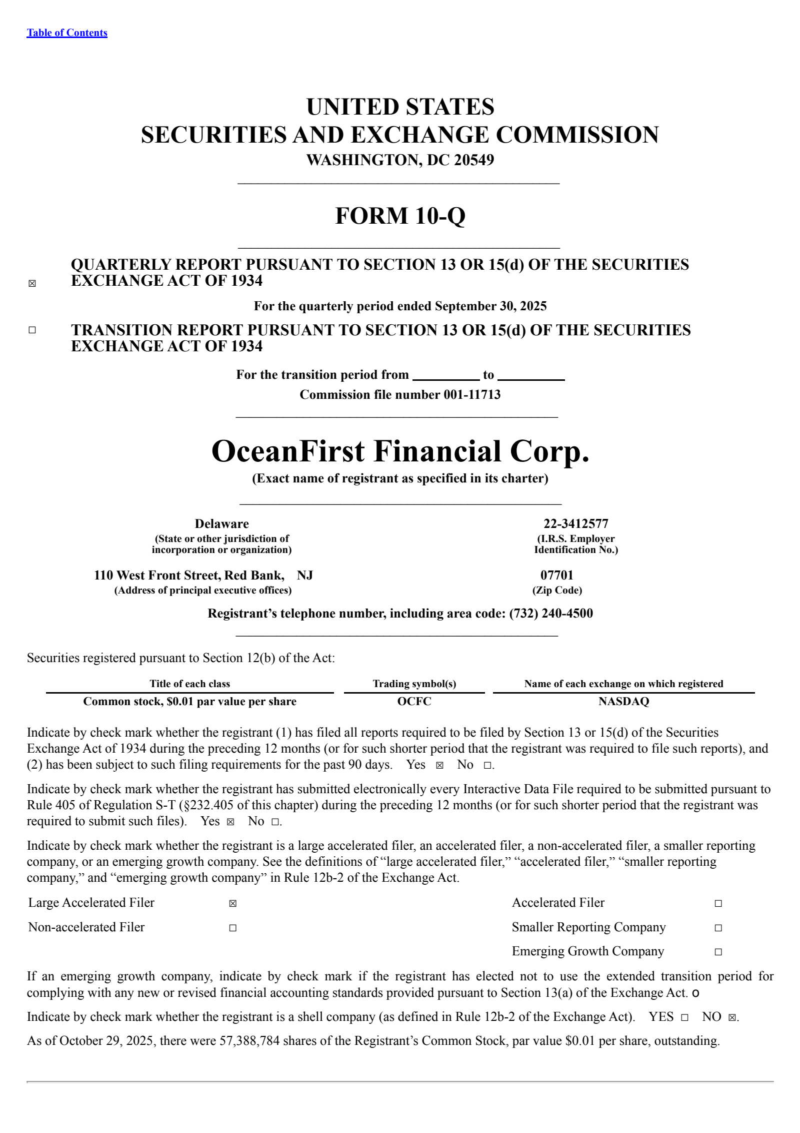 OceanFirst Financial's Q3 2025 Quarterly Report