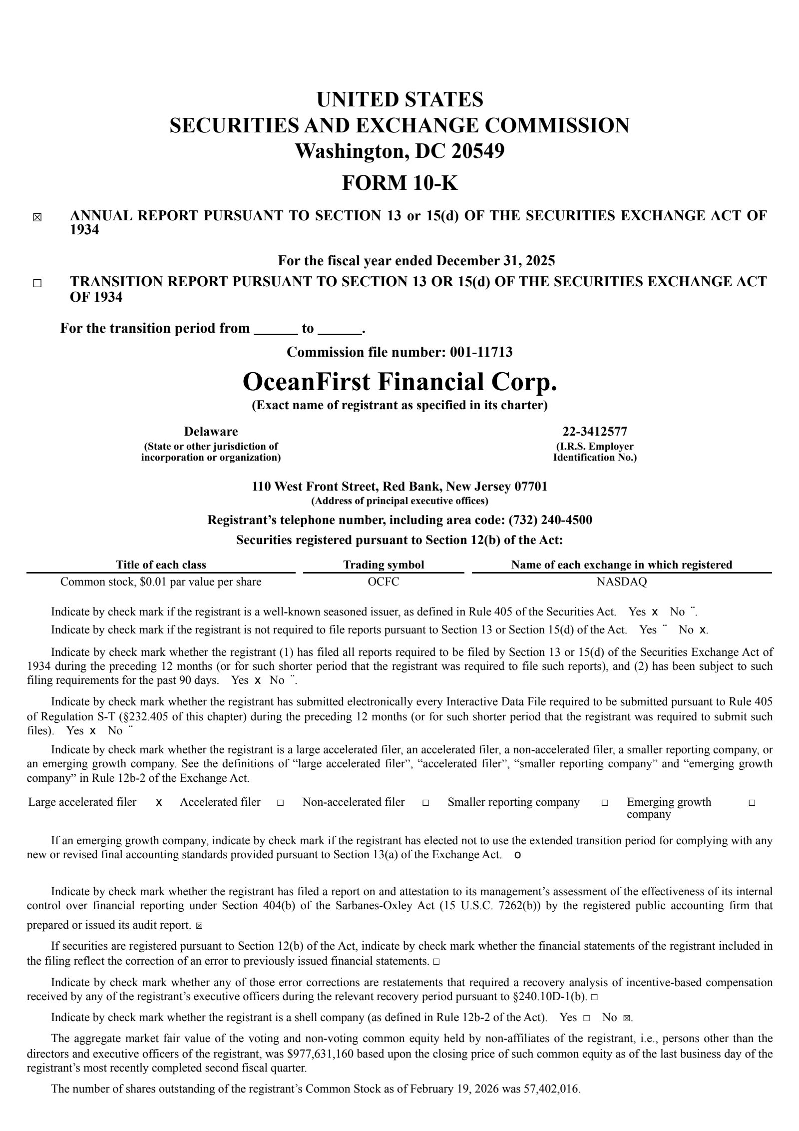 OceanFirst Financial's Q4 2025 Annual report