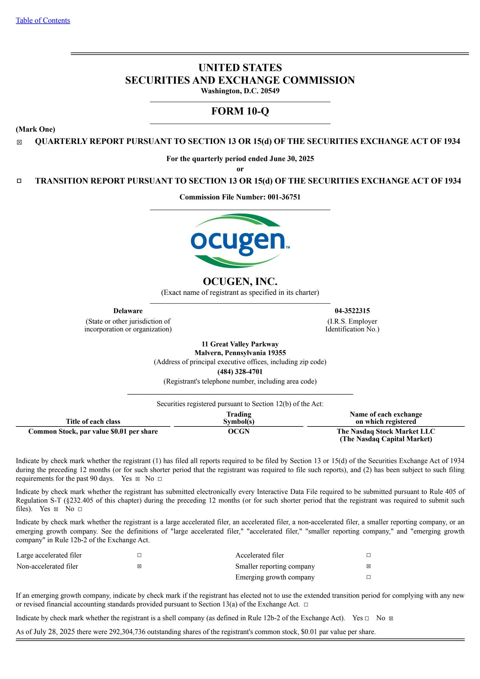 Ocugen's Q2 2025 Quarterly report