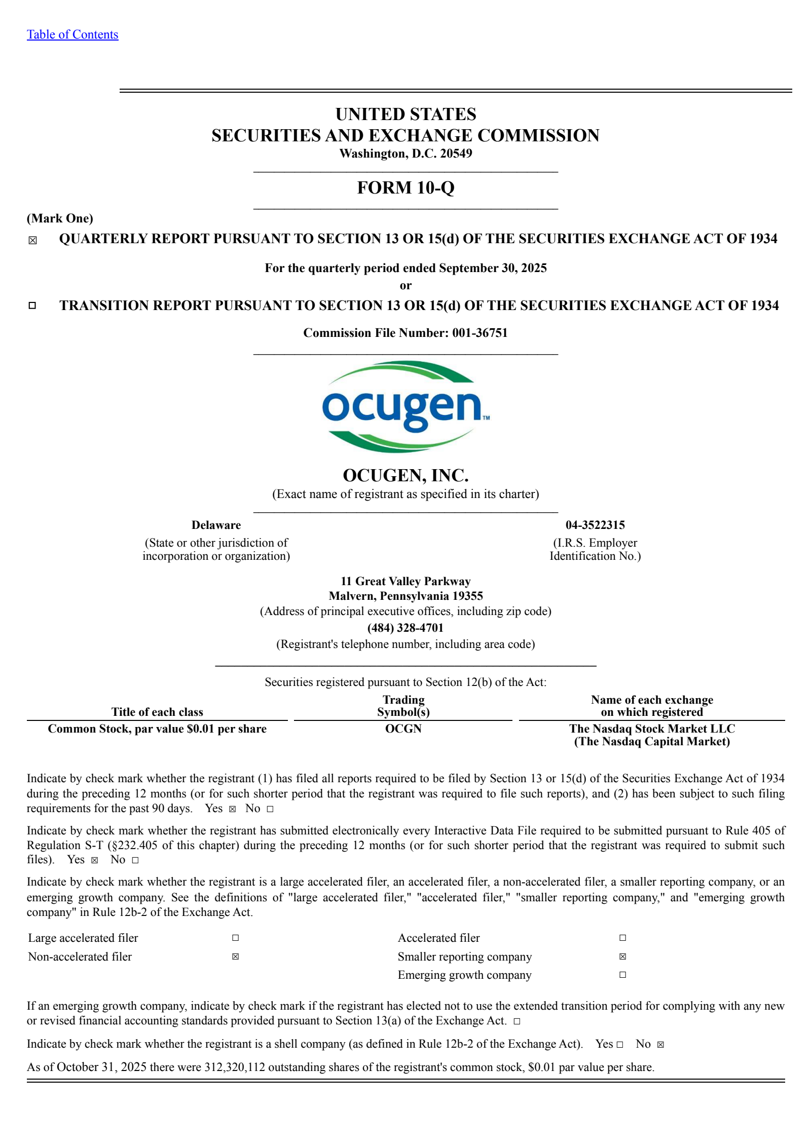 Ocugen's Q3 2025 Quarterly Report