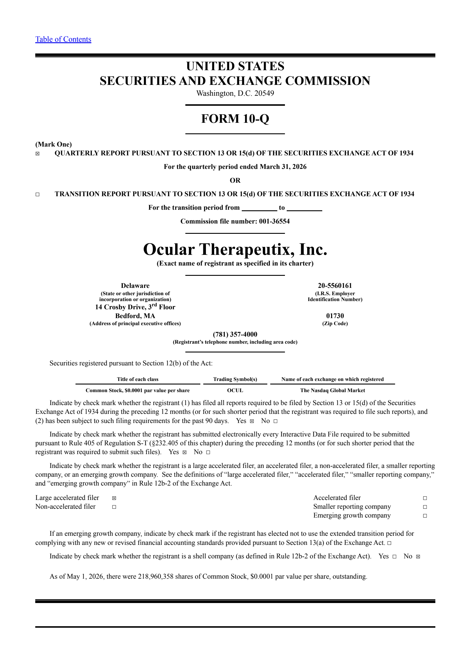 Ocular Therapeutix's Q1 2026 Quarterly report