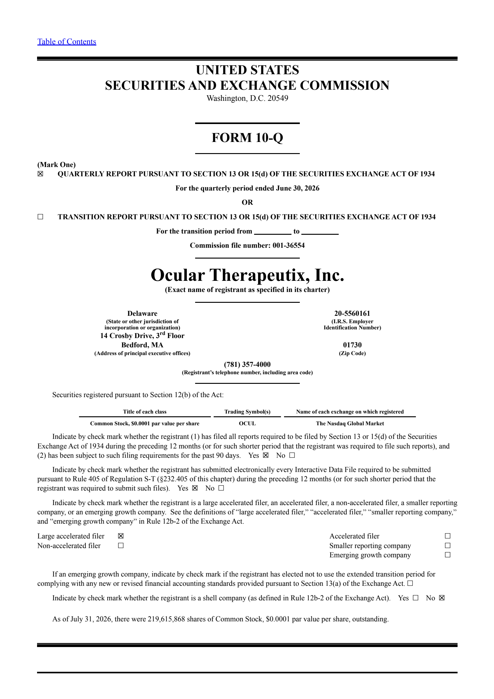 Ocular Therapeutix's Q2 2026 Quarterly report