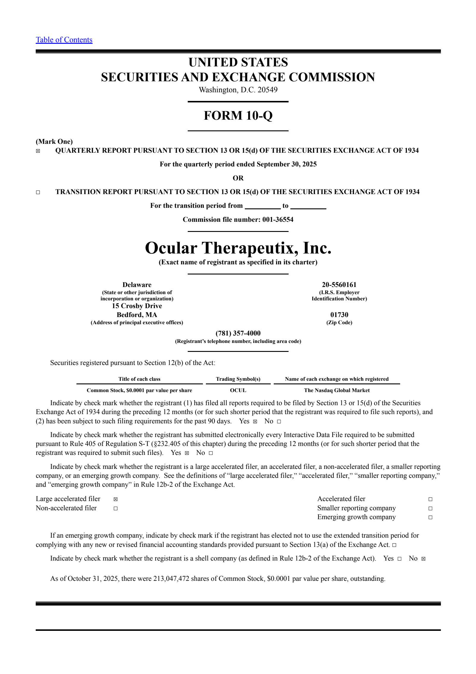 Ocular Therapeutix's Q3 2025 Quarterly Report
