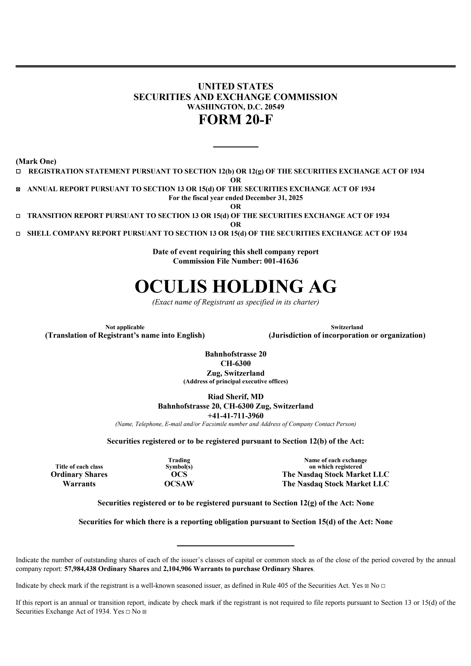 Oculis' Q4 2025 Annual report