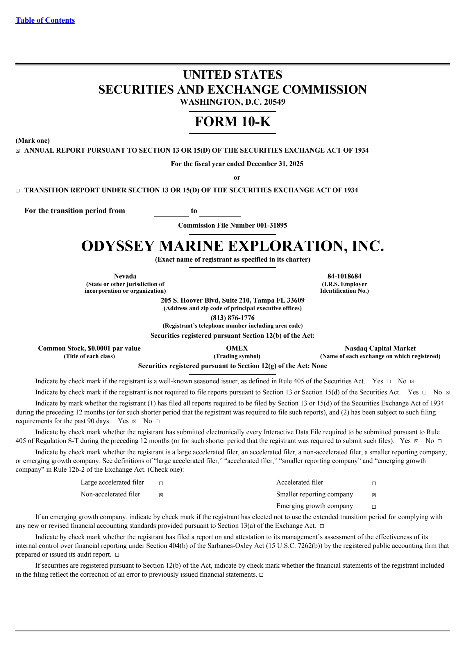 Odyssey Marine Exploration's Q4 2025 Annual report