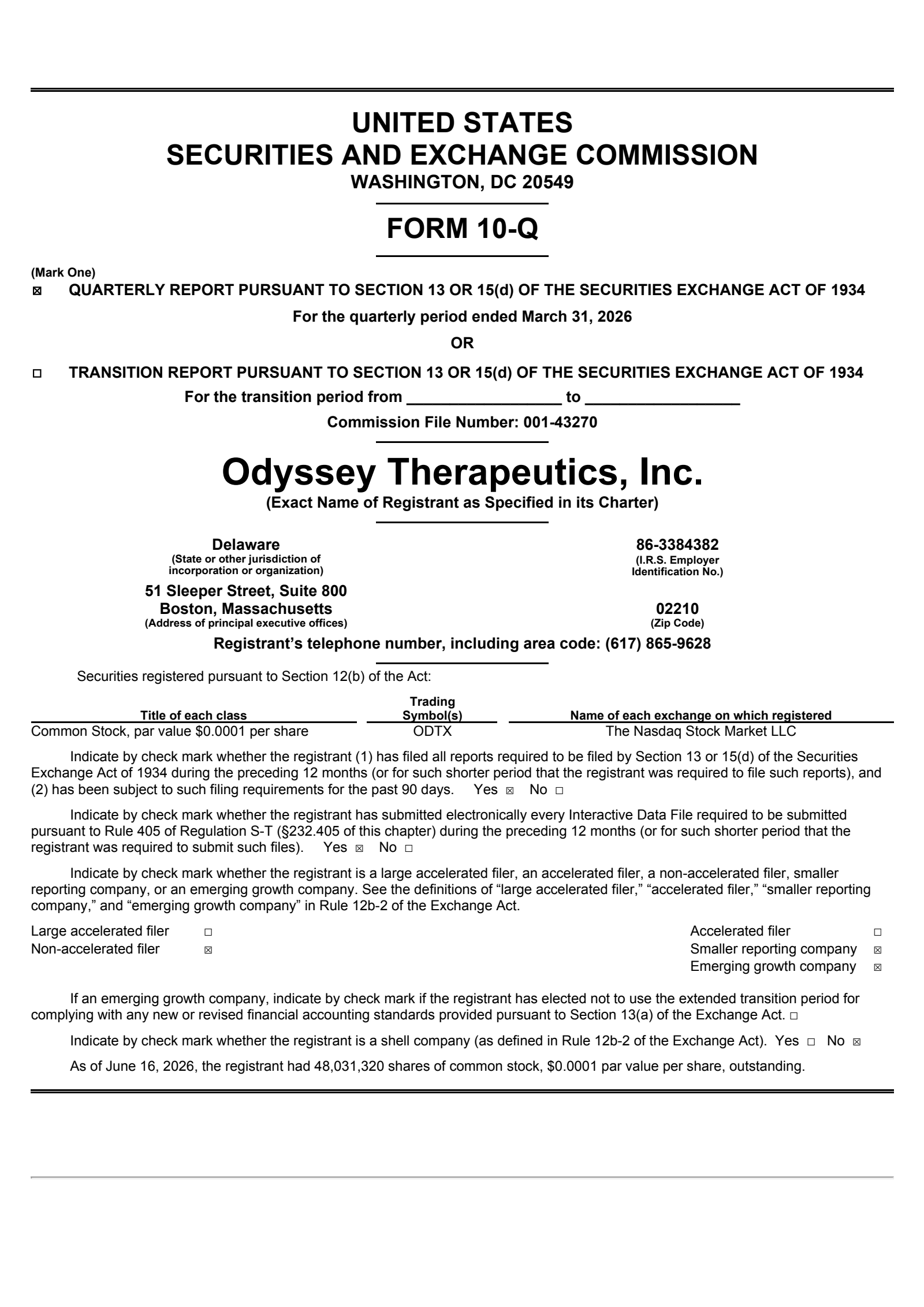 Odyssey Therapeutics' Q1 2026 Quarterly report