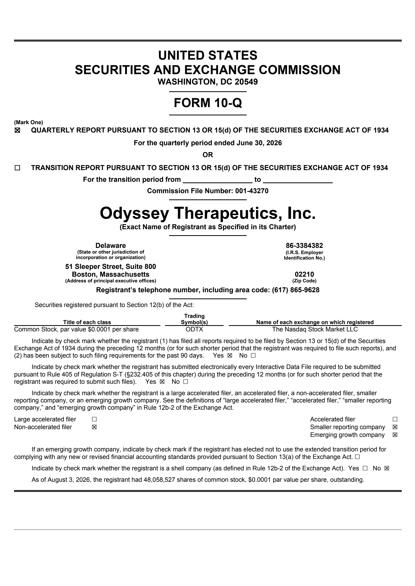 Odyssey Therapeutics' Q2 2026 Quarterly report
