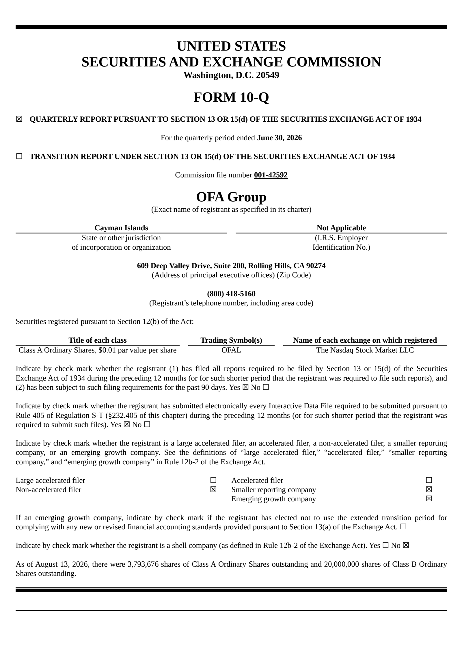 OFA Group's Q1 2027 Quarterly report