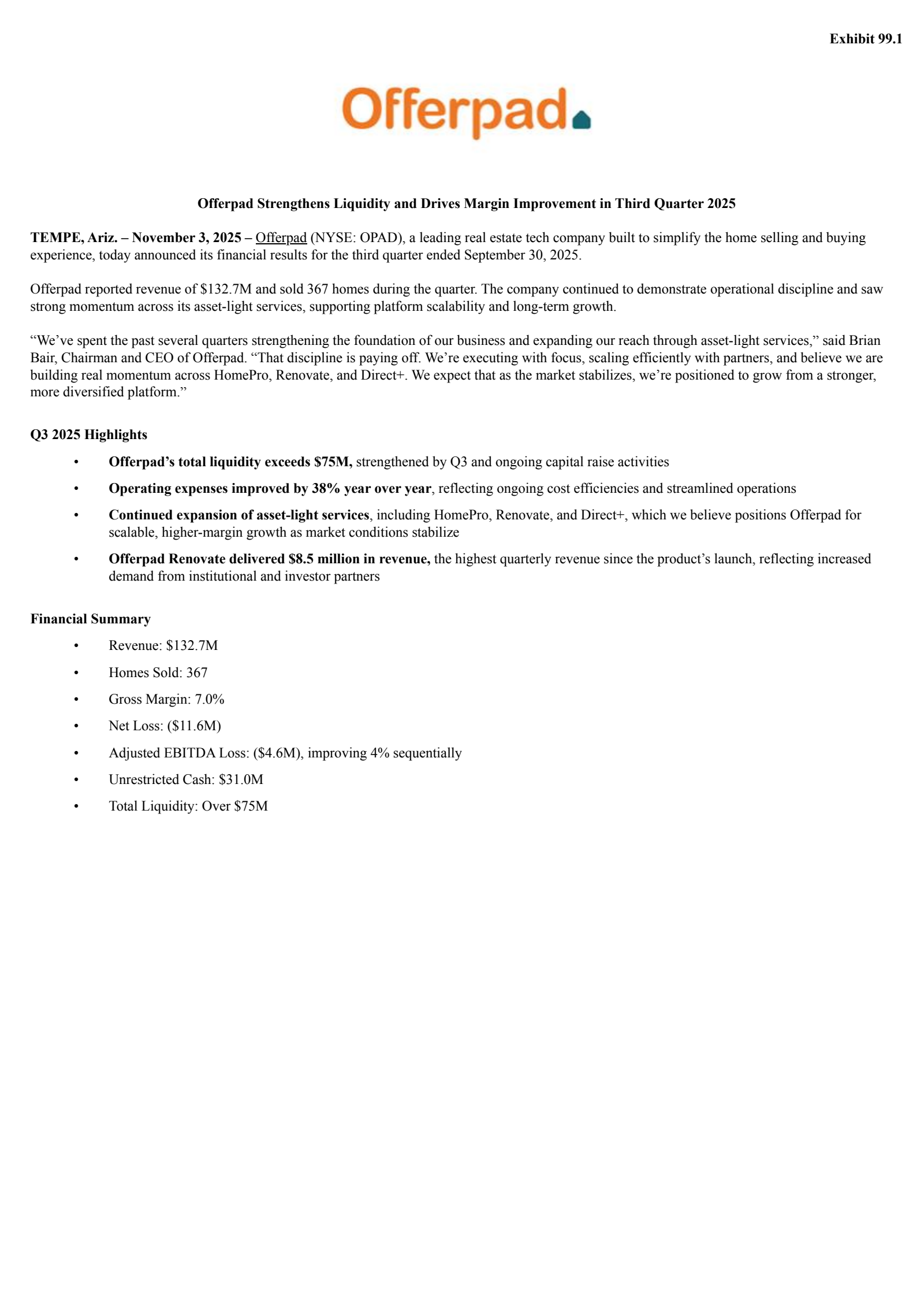 Offerpad Solutions' Q3 2025 Earnings Release