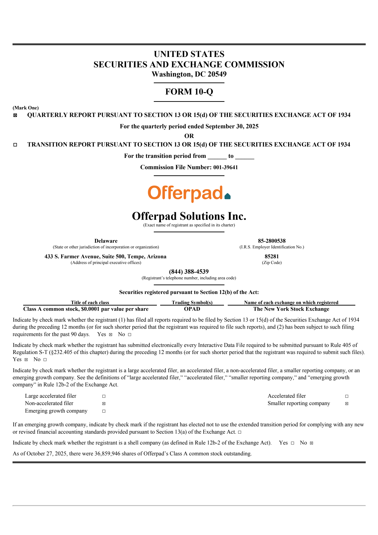 Offerpad Solutions' Q3 2025 Quarterly Report