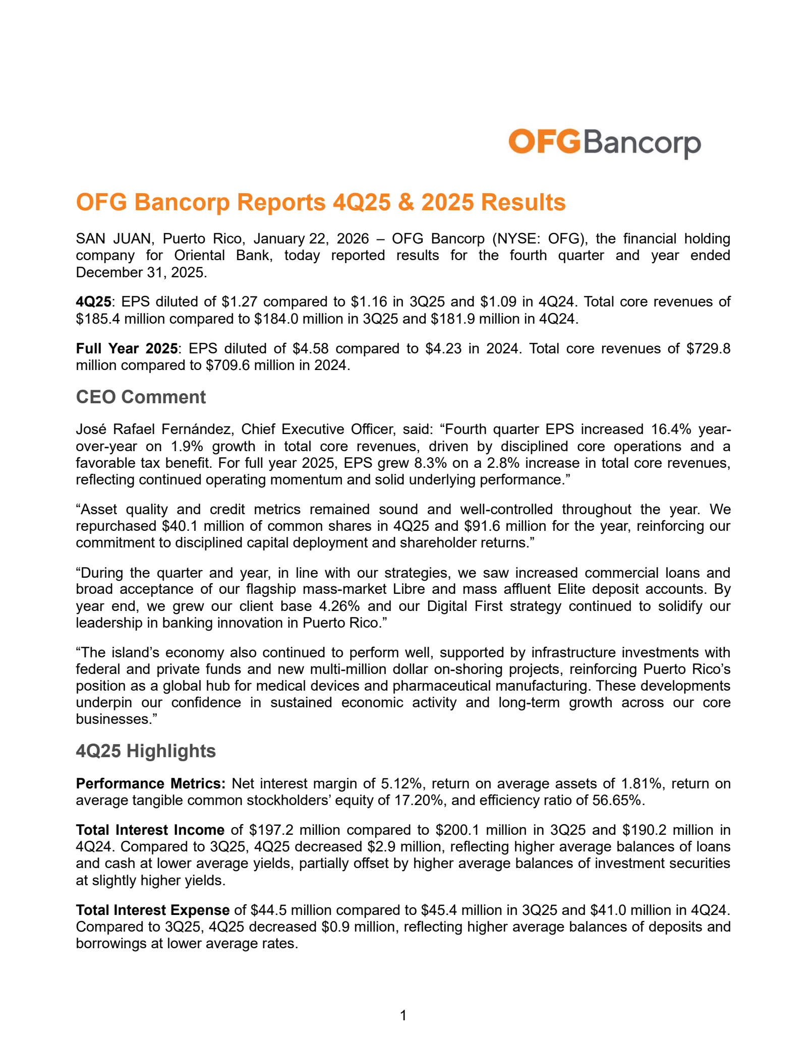 OFG Bancorp's Q4 2025 Press Release
