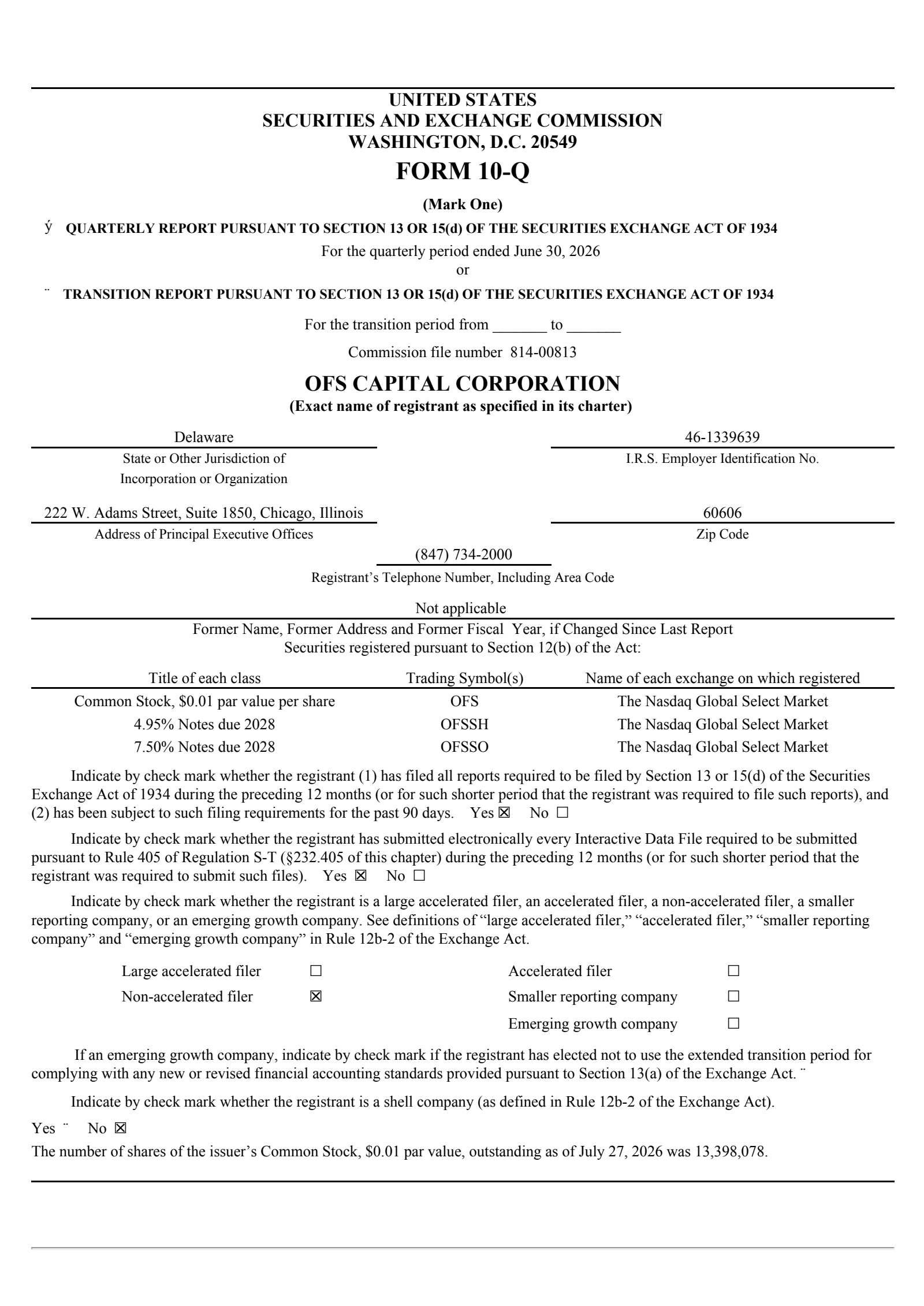 OFS Capital's Q2 2026 Quarterly report