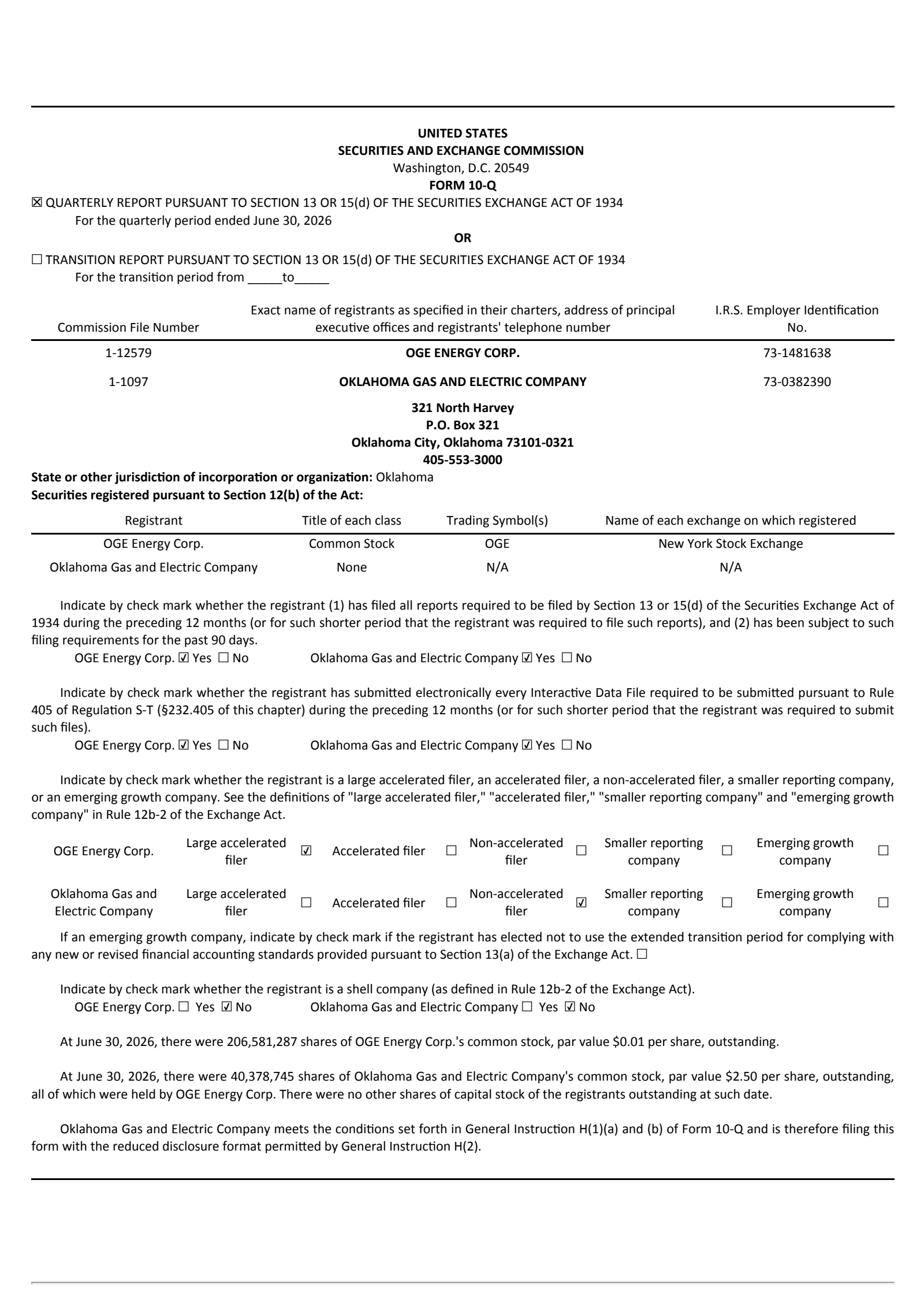 OGE Energy's Q2 2026 Quarterly report