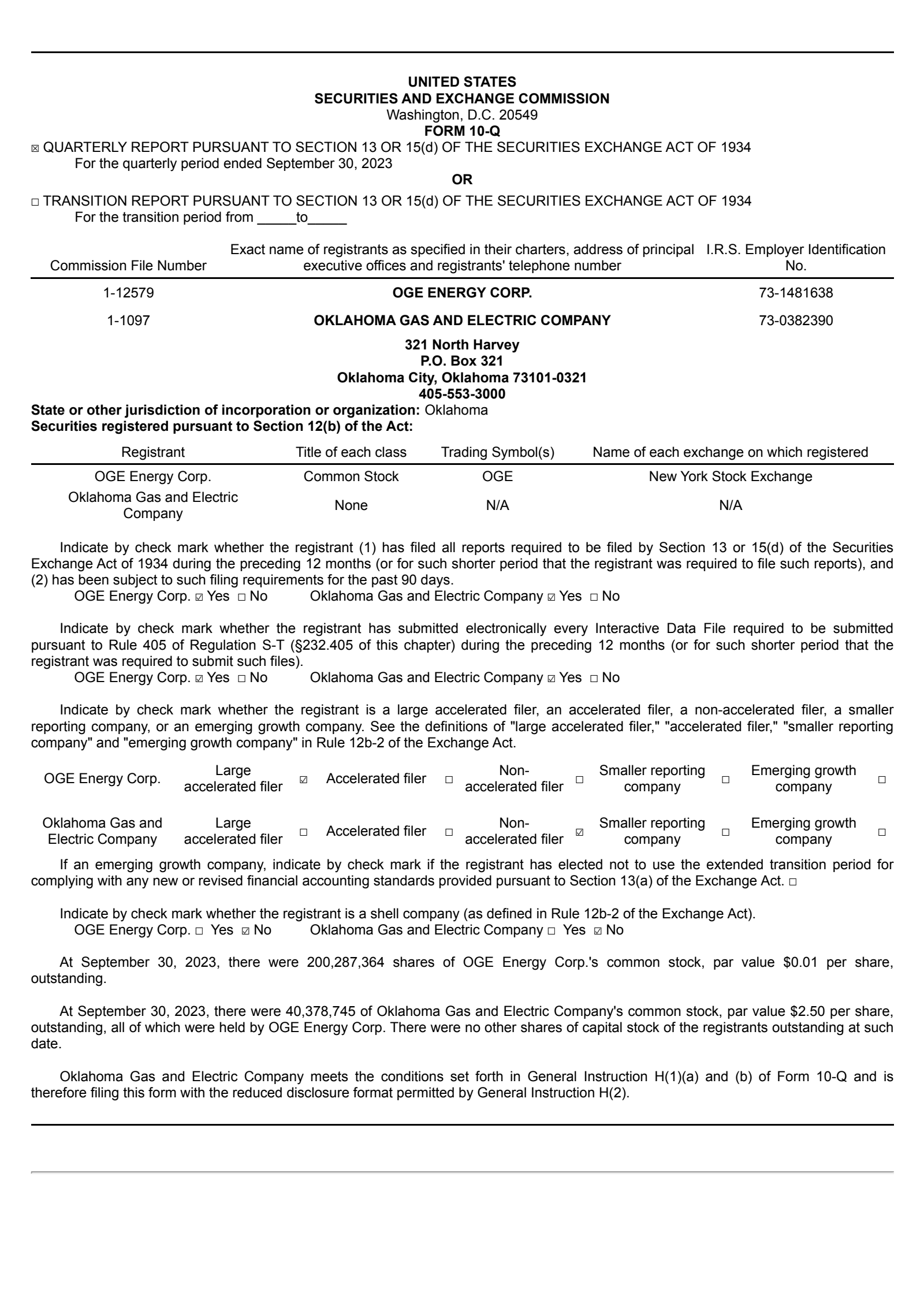 OGE Energy's Q3 2023 Quarterly report
