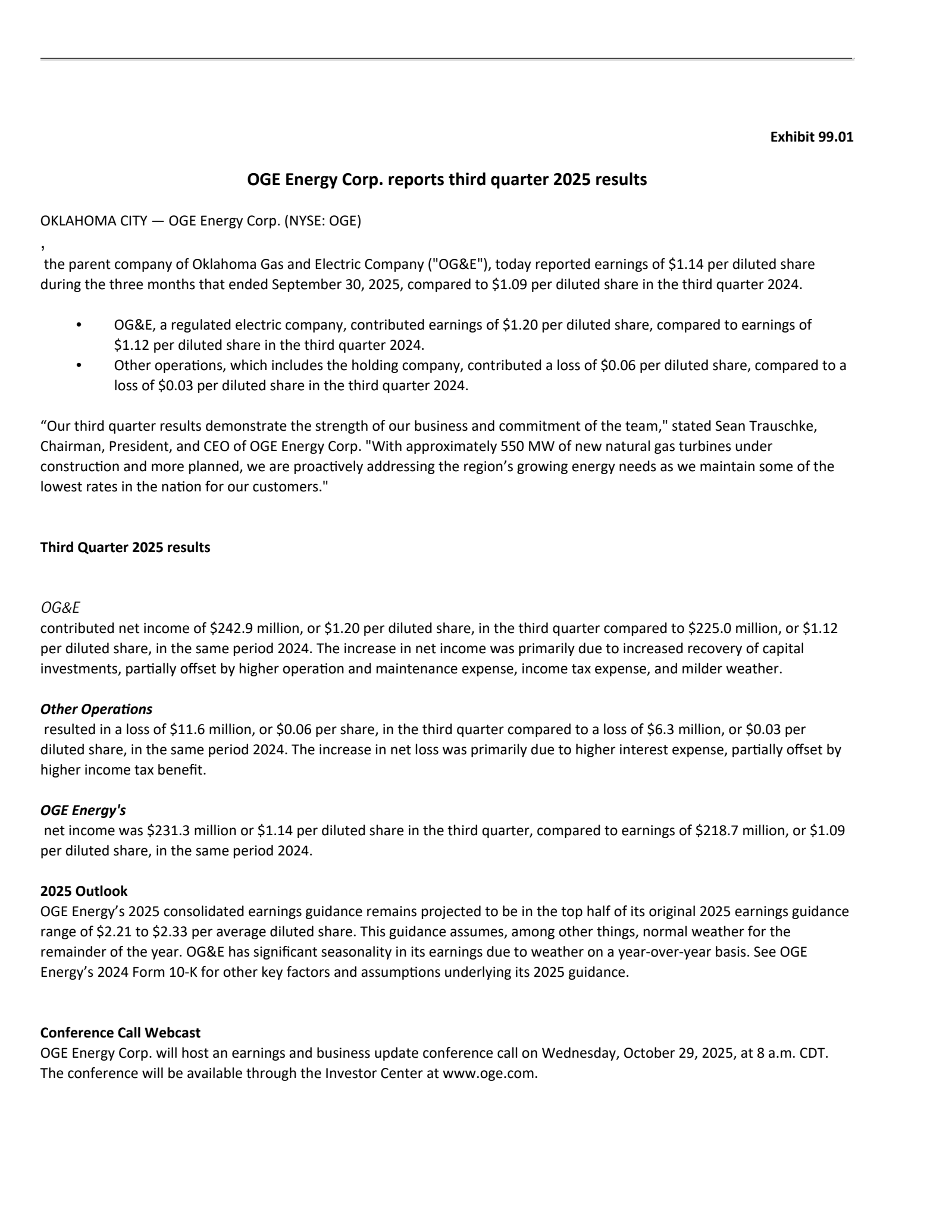 OGE Energy's Q3 2025 Earnings Release