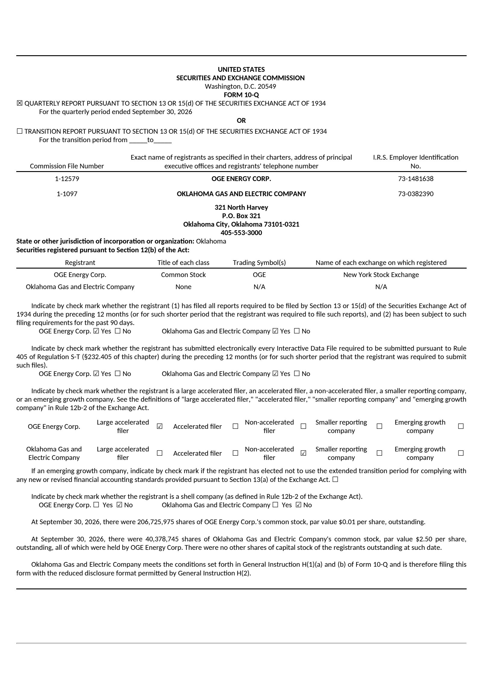 OGE Energy's Q3 2026 Quarterly report