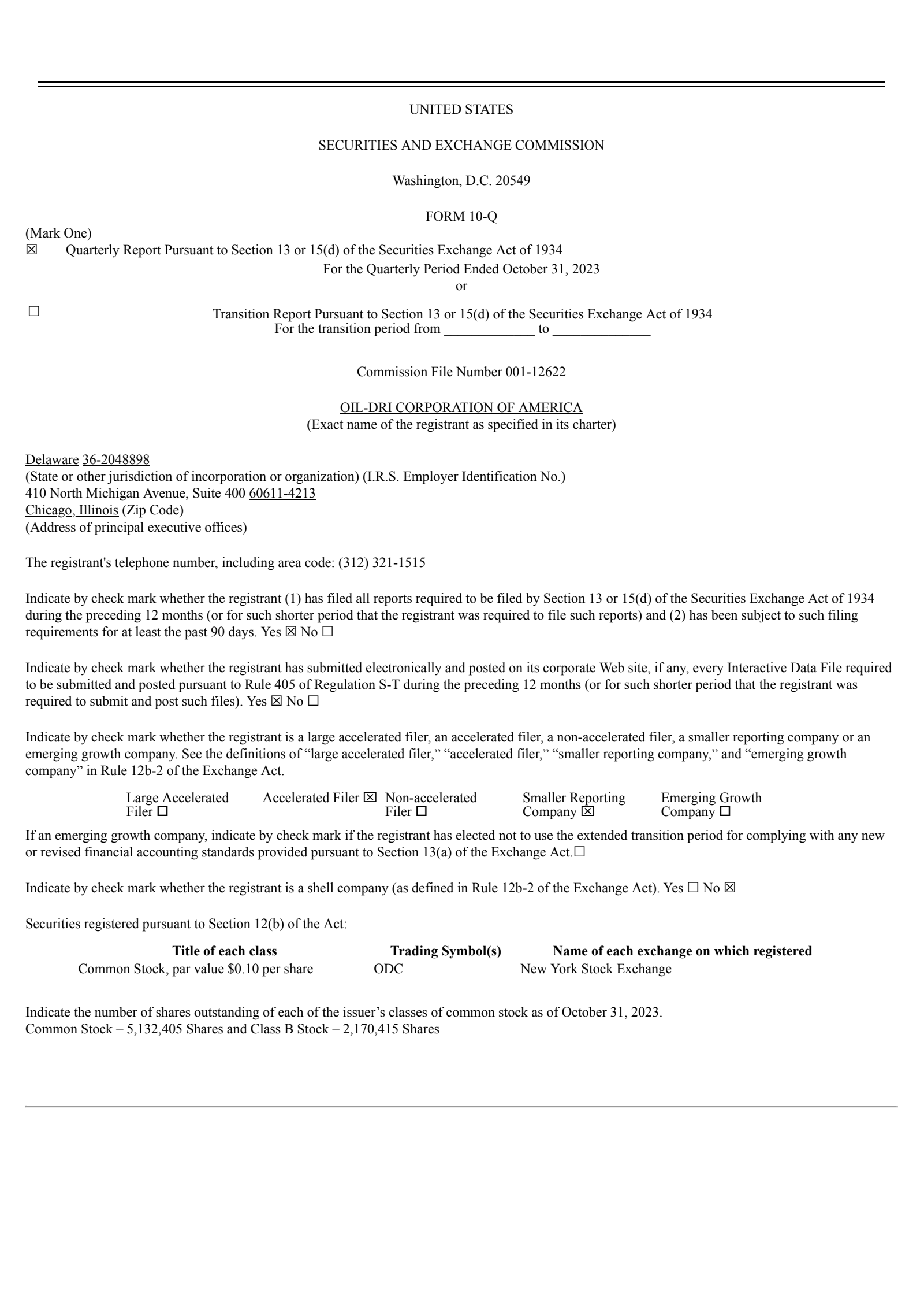 Oil-Dri Corporation Of America's Q1 2024 & AGM 2023 Quarterly Report