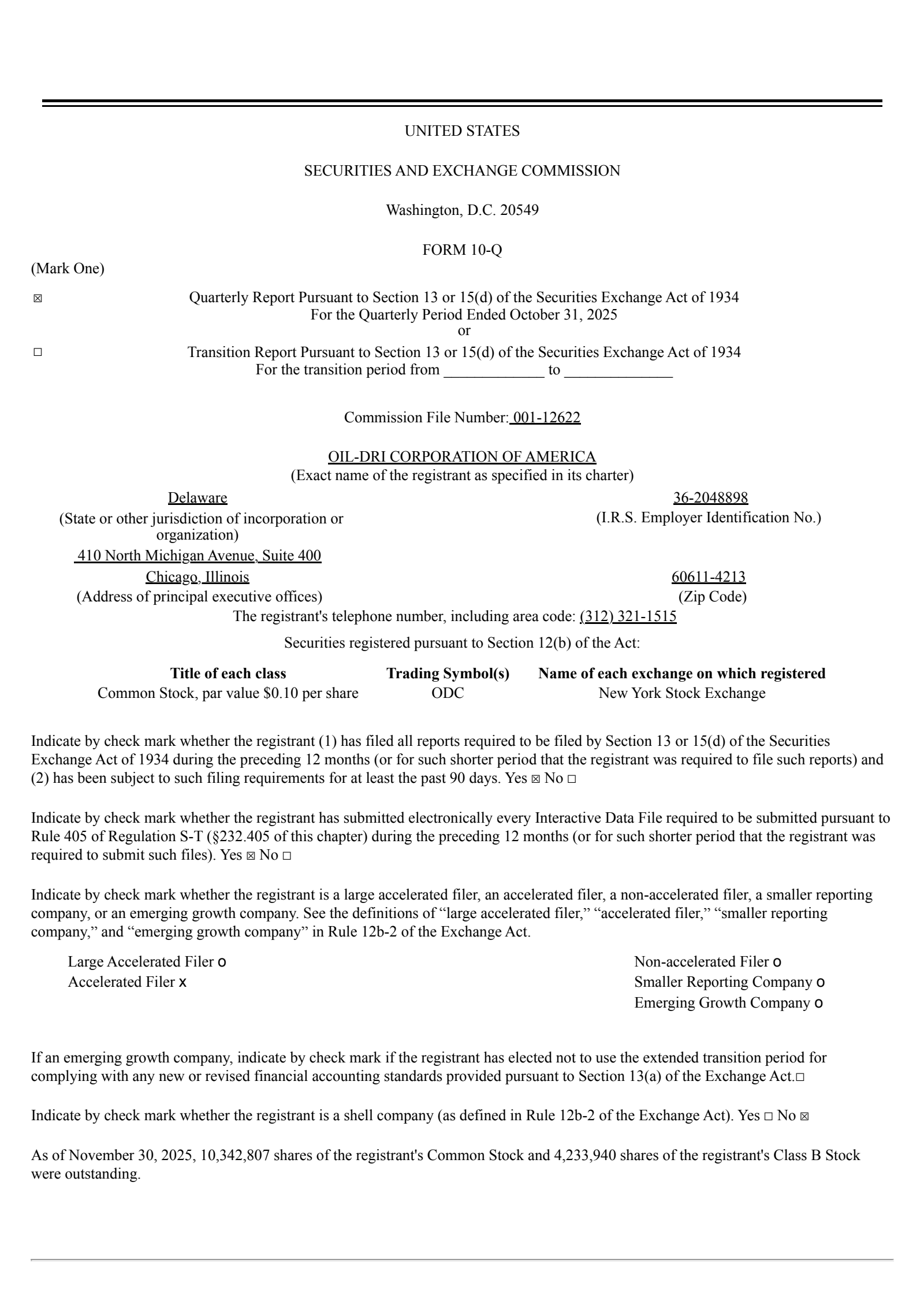 Oil-Dri Corporation Of America's Q1 2026 & AGM 2025 Quarterly Report