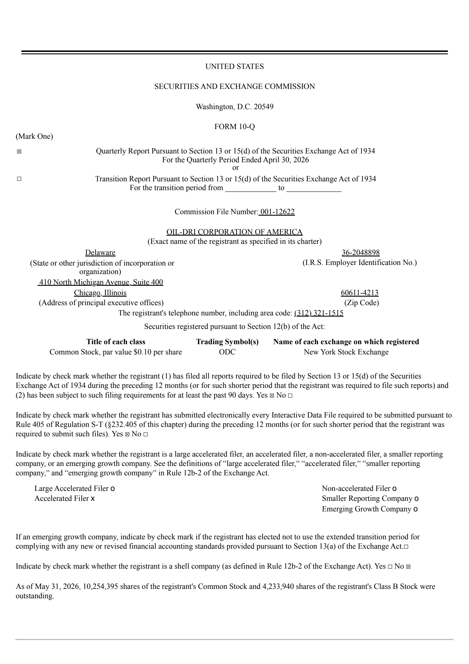 Oil-Dri Corporation Of America's Q3 2026 Quarterly report