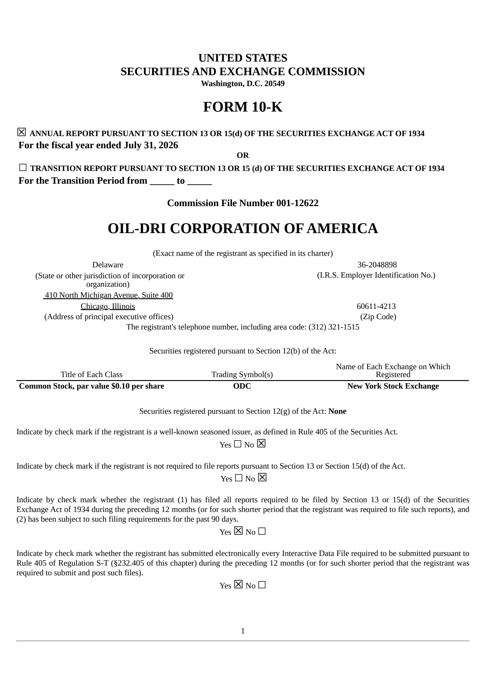 Oil-Dri Corporation Of America's Q4 2026 Annual report